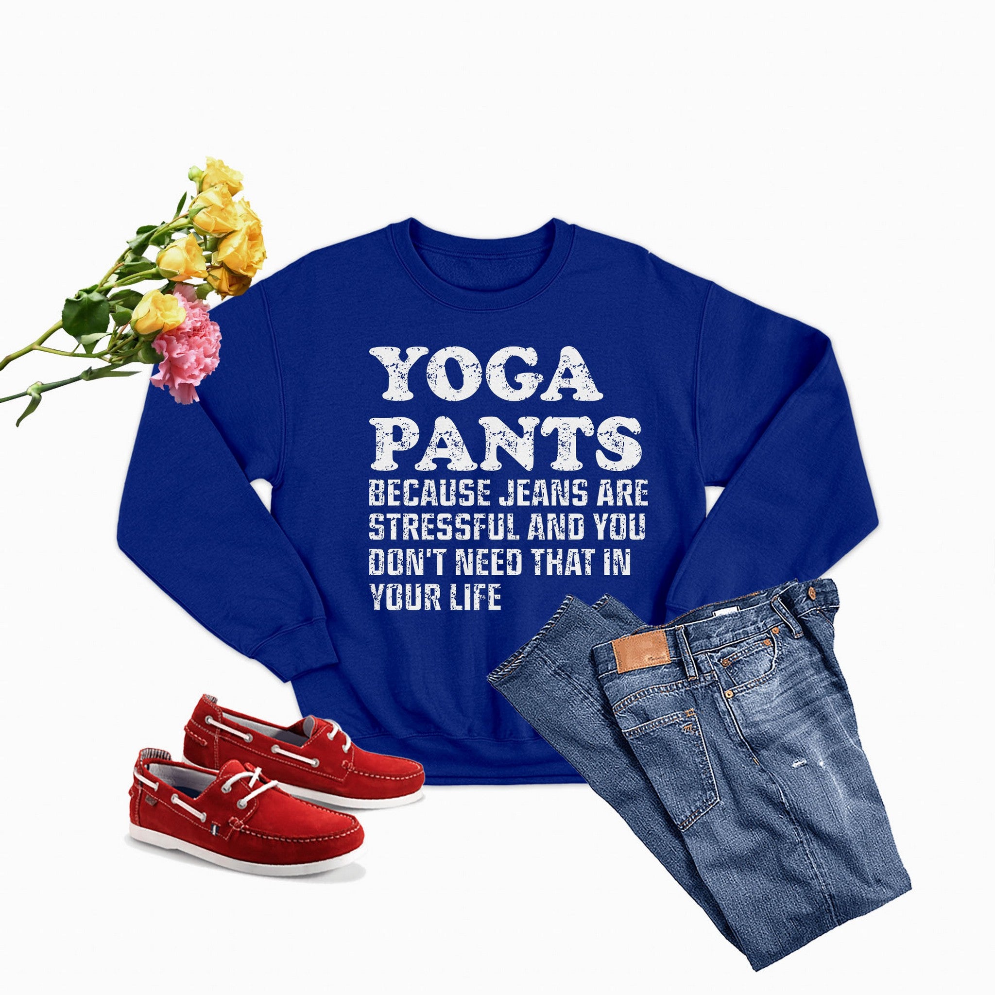 A stylish Yoga Pants Sweat Shirt made from a cozy cotton/poly fleece blend, featuring adjustable banded cuffs for warmth.