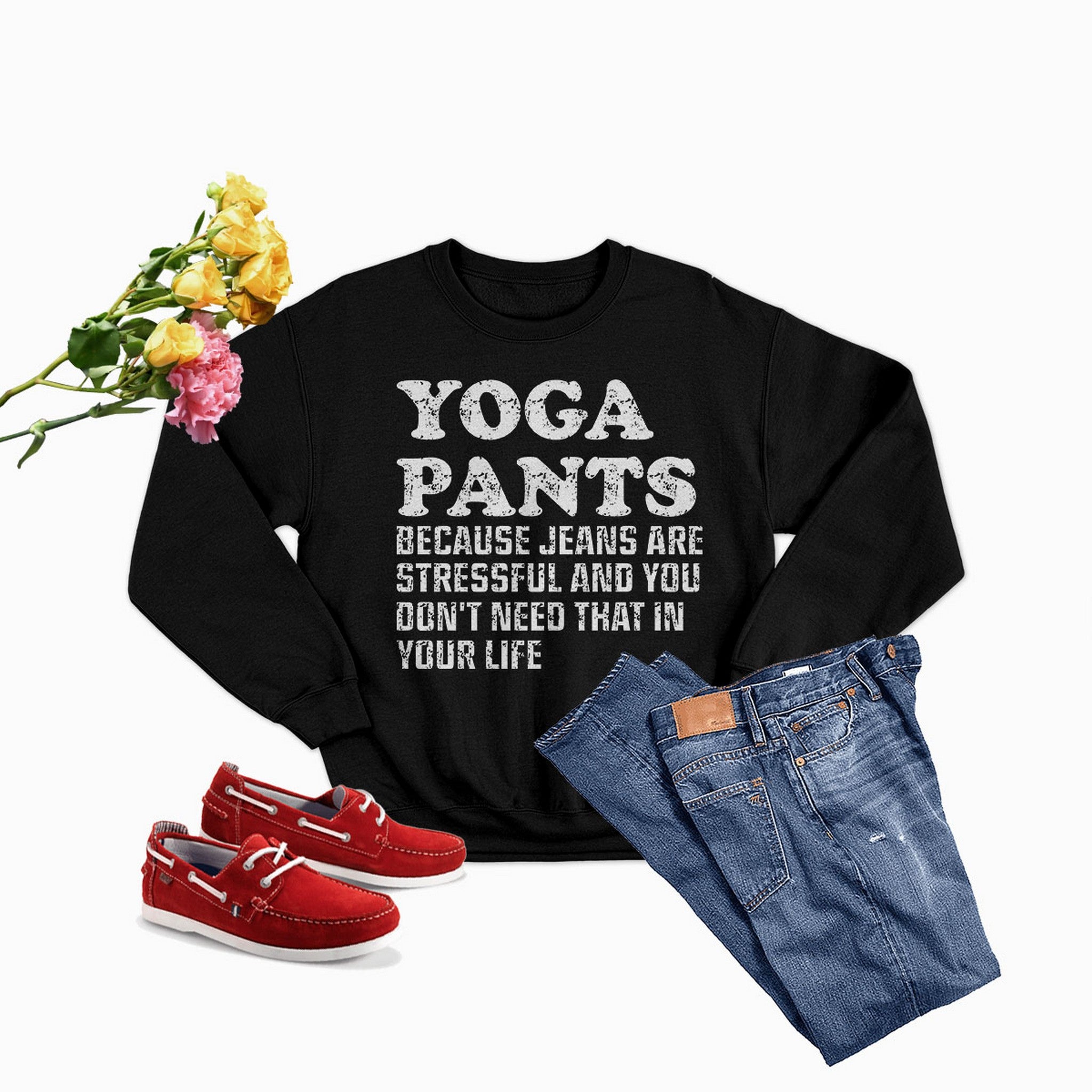 A stylish Yoga Pants Sweat Shirt made from a cozy cotton/poly fleece blend, featuring adjustable banded cuffs for warmth.