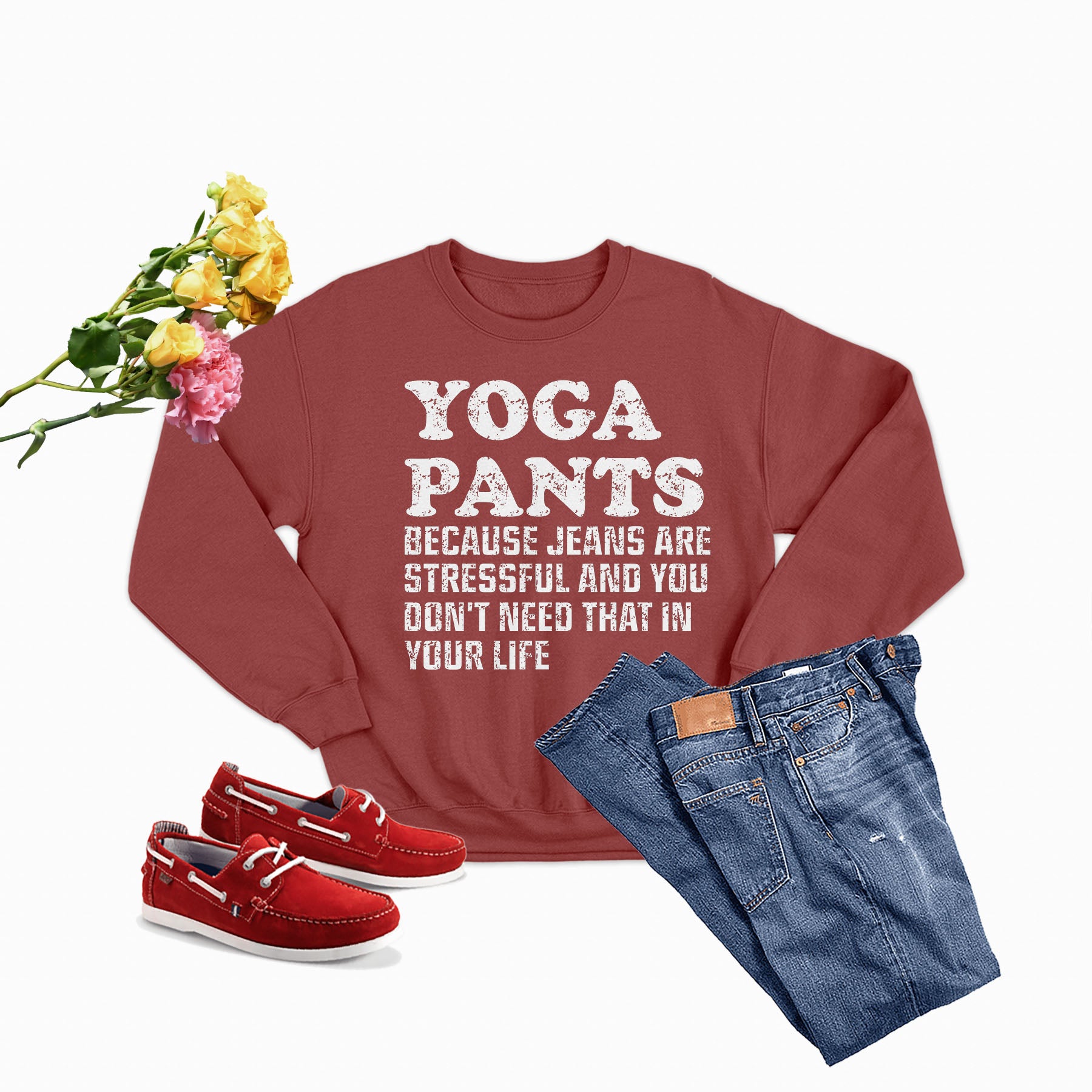 A stylish Yoga Pants Sweat Shirt made from a cozy cotton/poly fleece blend, featuring adjustable banded cuffs for warmth.