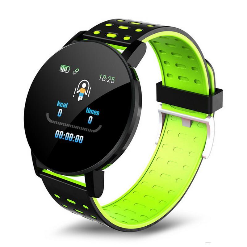 119 Plus Heart Rate Blood Pressure Smart Watch with a 1.3-inch touchscreen and silicone wristband, showcasing its sleek design and features.