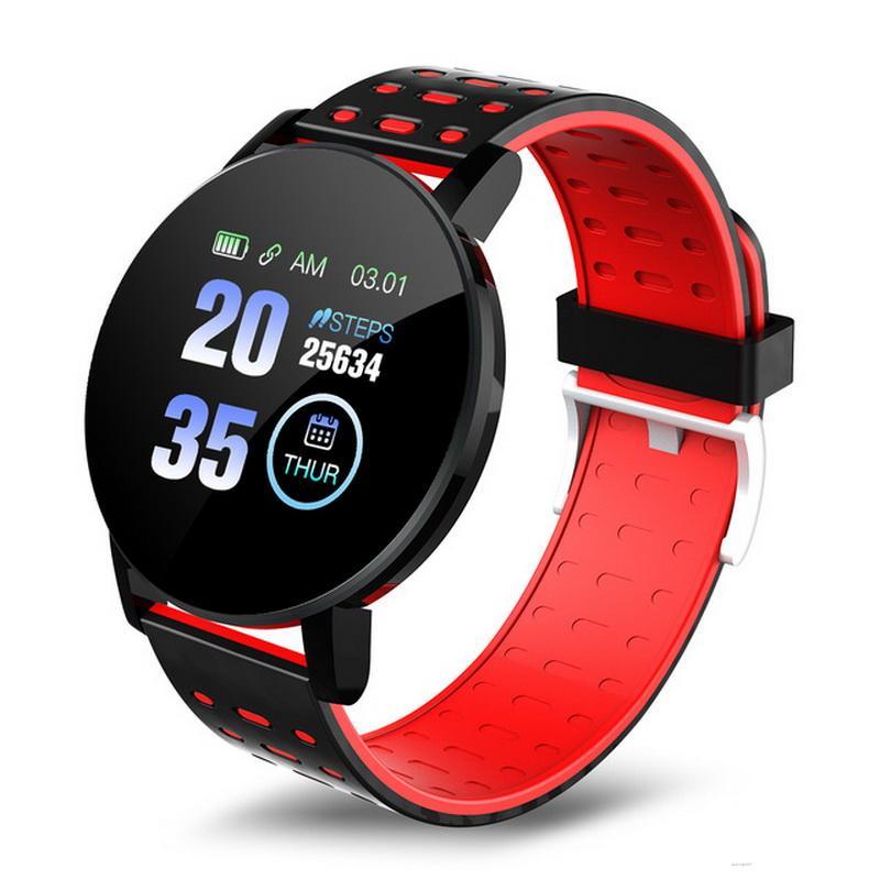 119 Plus Heart Rate Blood Pressure Smart Watch with a 1.3-inch touchscreen and silicone wristband, showcasing its sleek design and features.