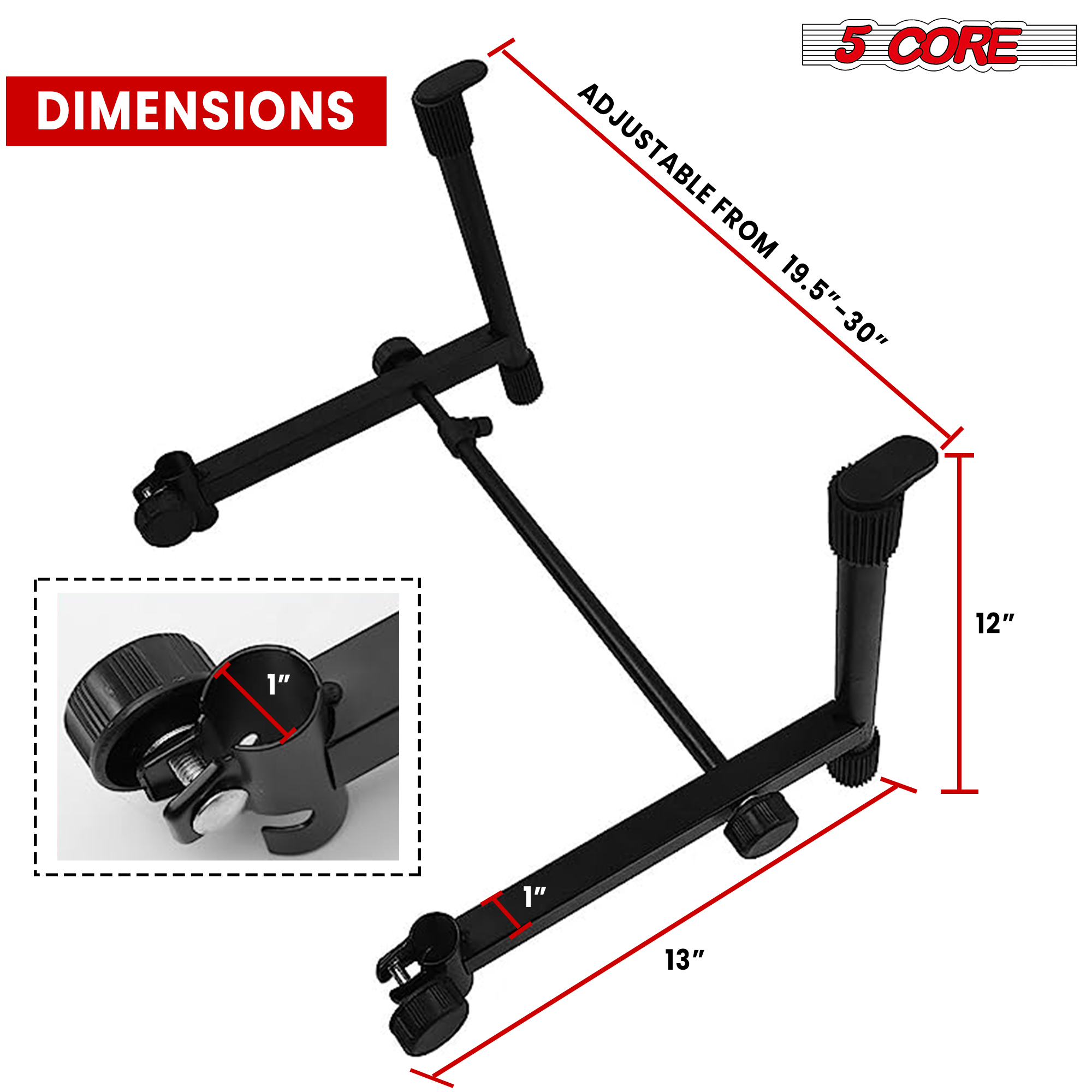 Adjustable 2-tier keyboard stand adapter for X-style piano stand, showcasing its ergonomic design and durable black finish.