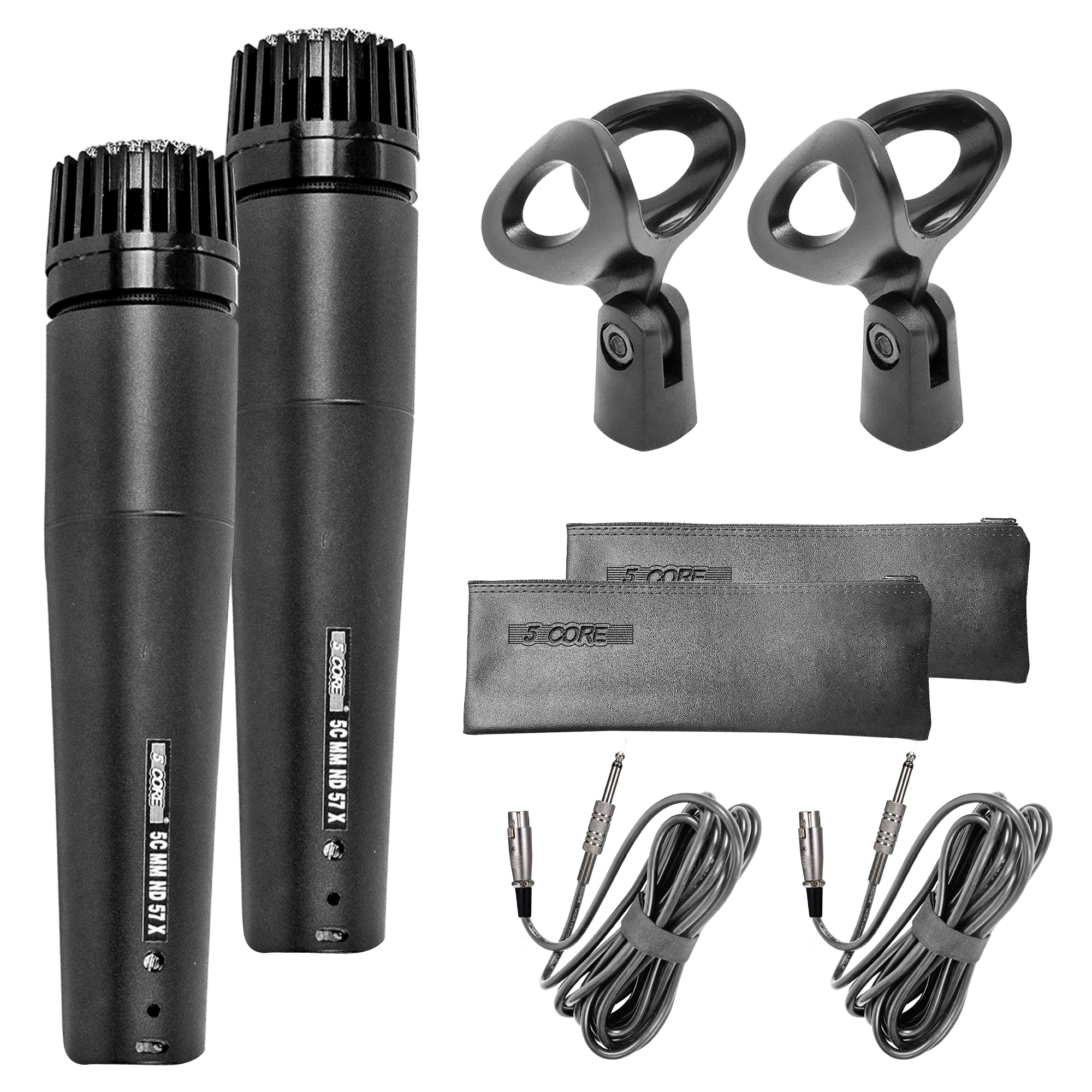 Two dynamic metal microphones with XLR connectors, ideal for karaoke and vocal performances, placed in a protective carry case.