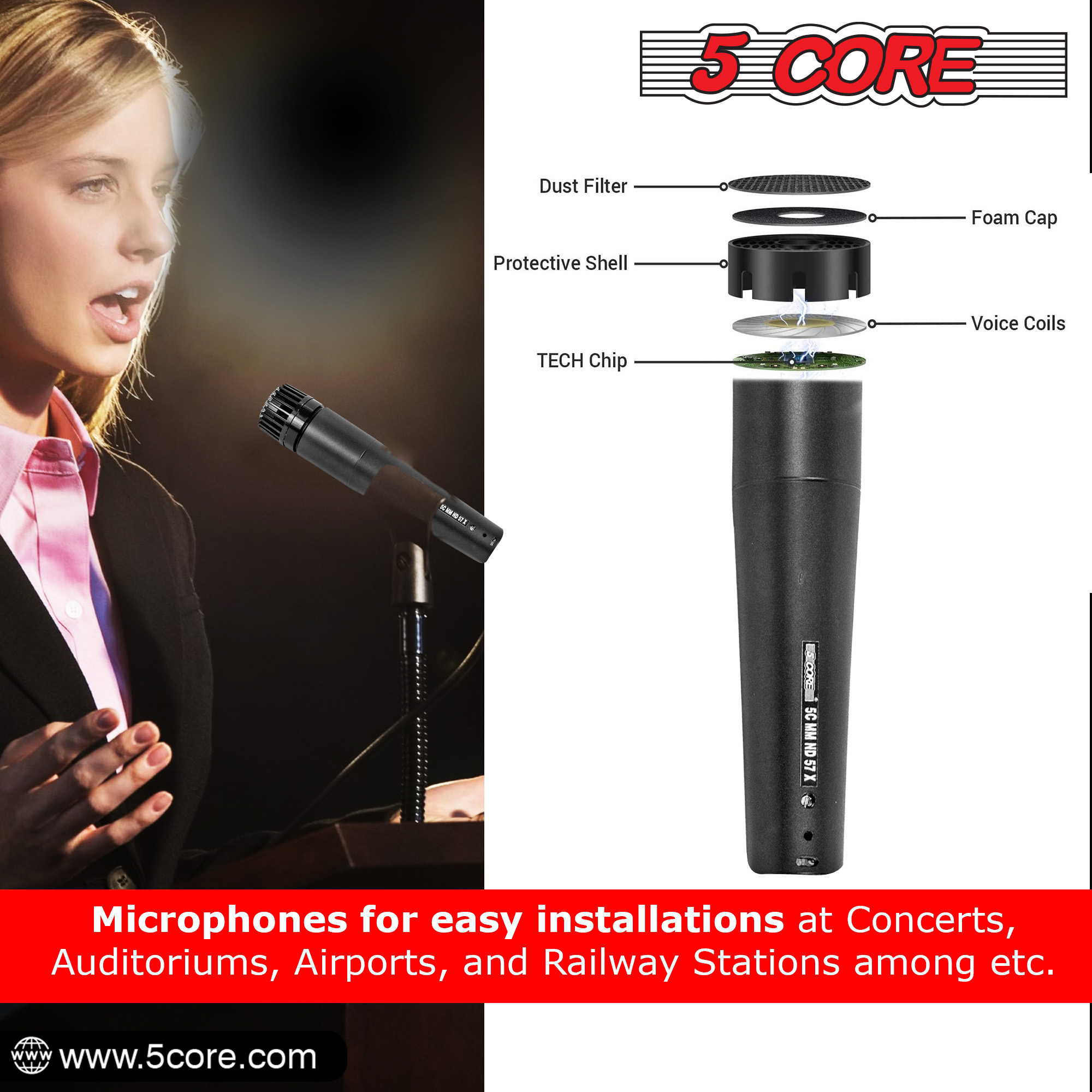 Two dynamic metal microphones with XLR connectors, ideal for karaoke and vocal performances, placed in a protective carry case.