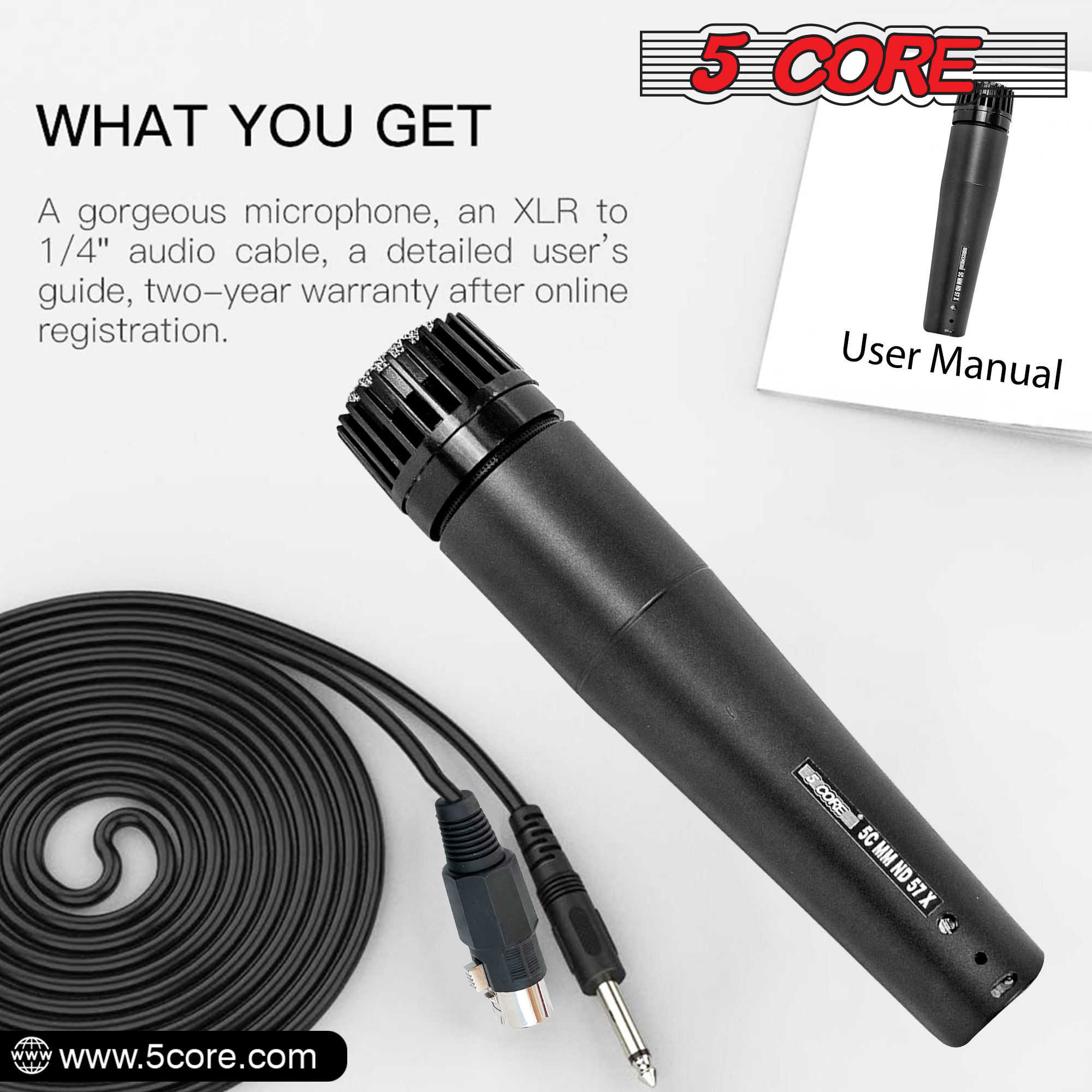 Two dynamic metal microphones with XLR connectors, ideal for karaoke and vocal performances, placed in a protective carry case.