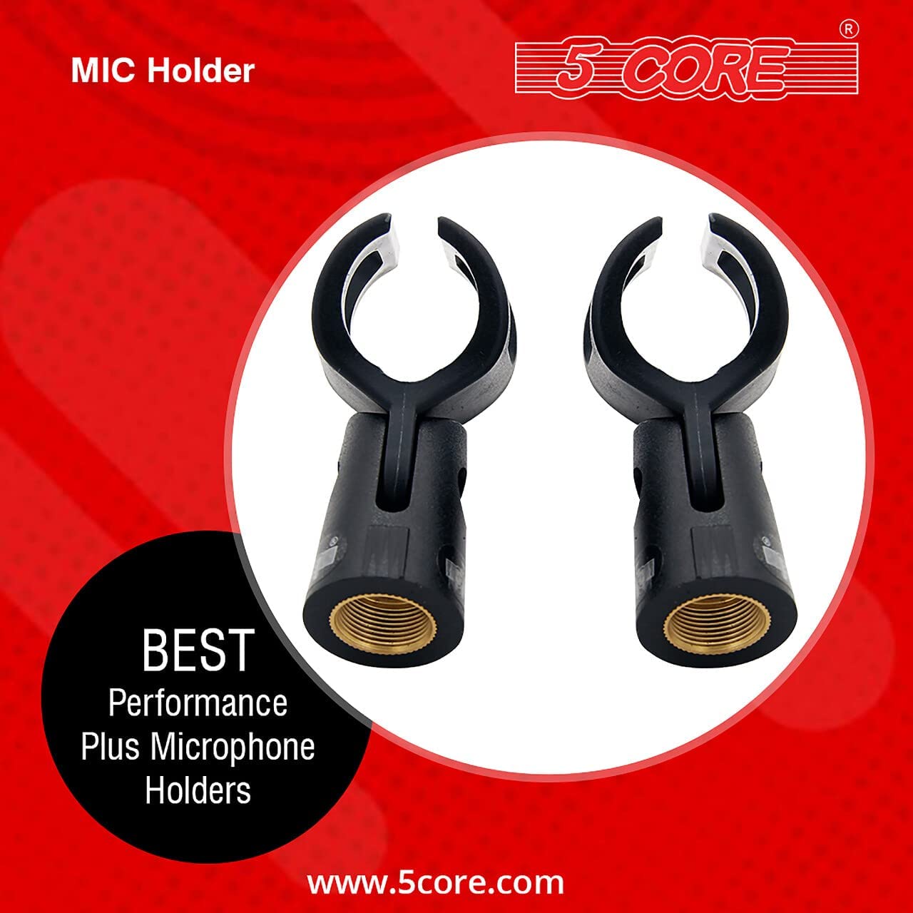 Three black universal nut adapter microphone clips designed for standard microphone stands, made from durable plastic and brass.