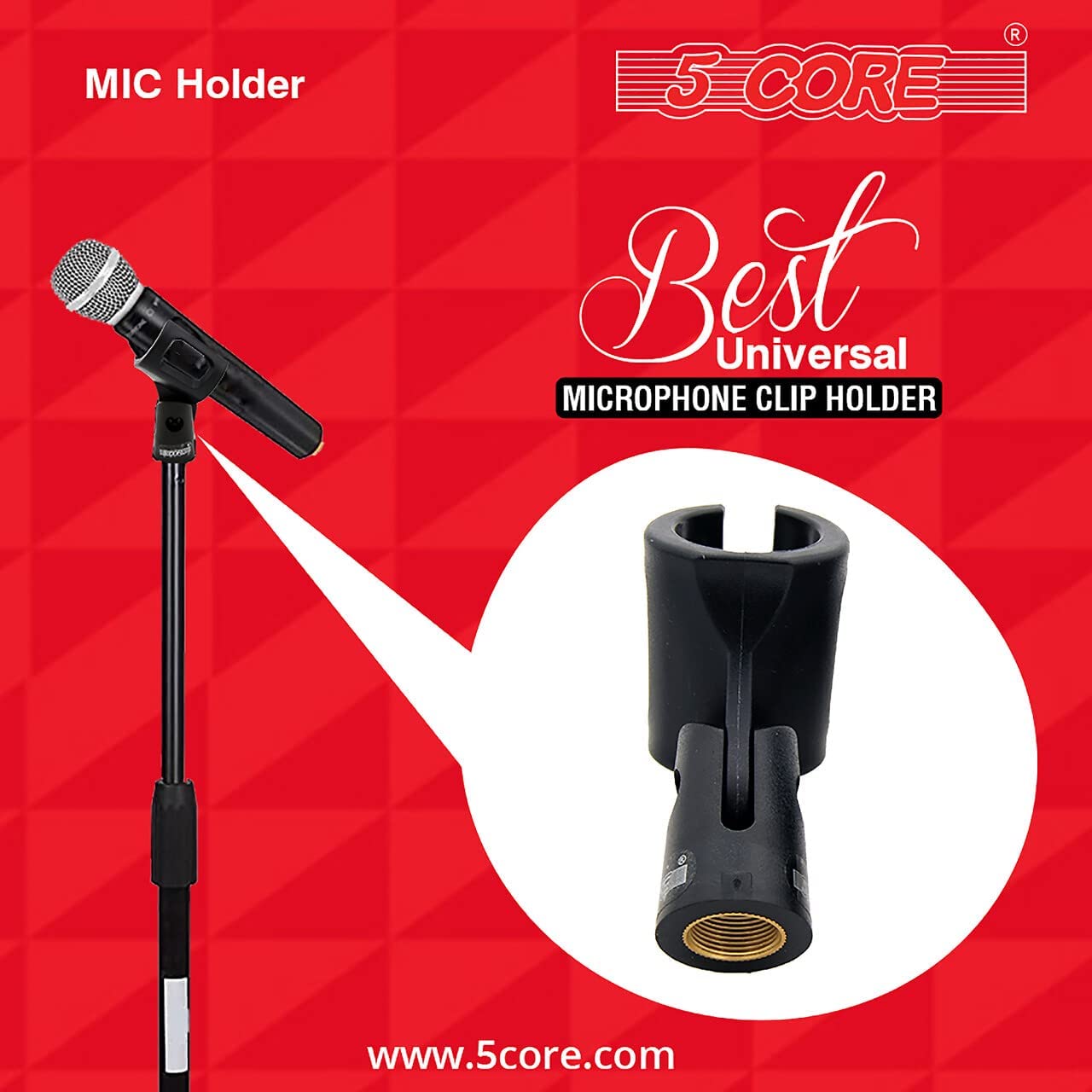 Three black universal nut adapter microphone clips designed for standard microphone stands, made from durable plastic and brass.