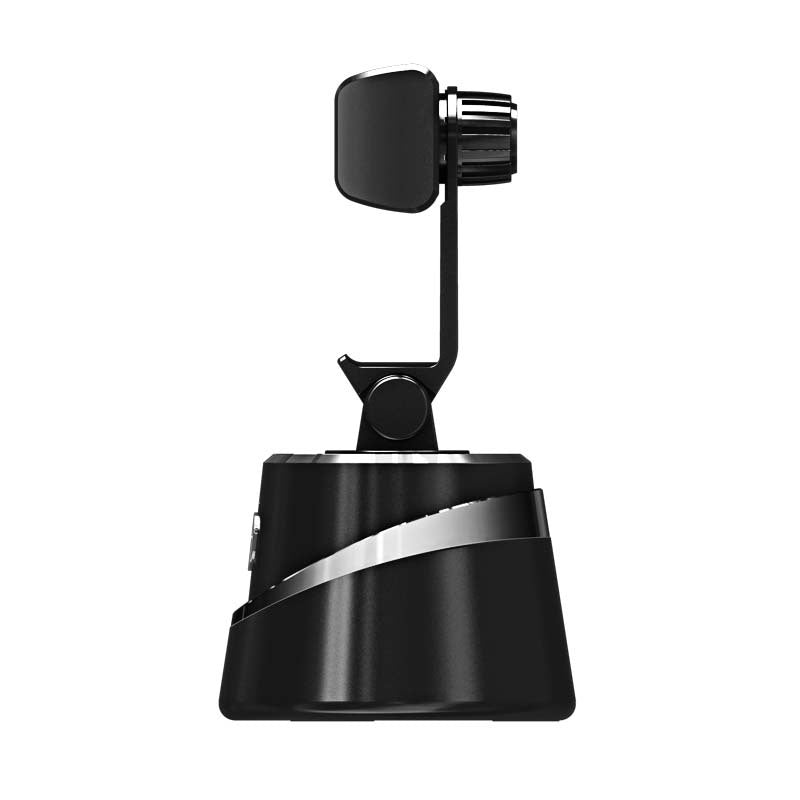 360° Object Tracking Phone Holder with smartphone attached, showcasing its sleek design and tracking capabilities.