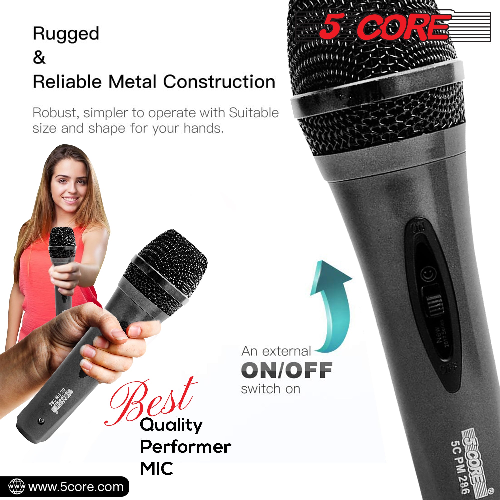 Four dynamic microphones with XLR cables, ideal for karaoke and vocal performances, showcasing rugged design and professional quality.