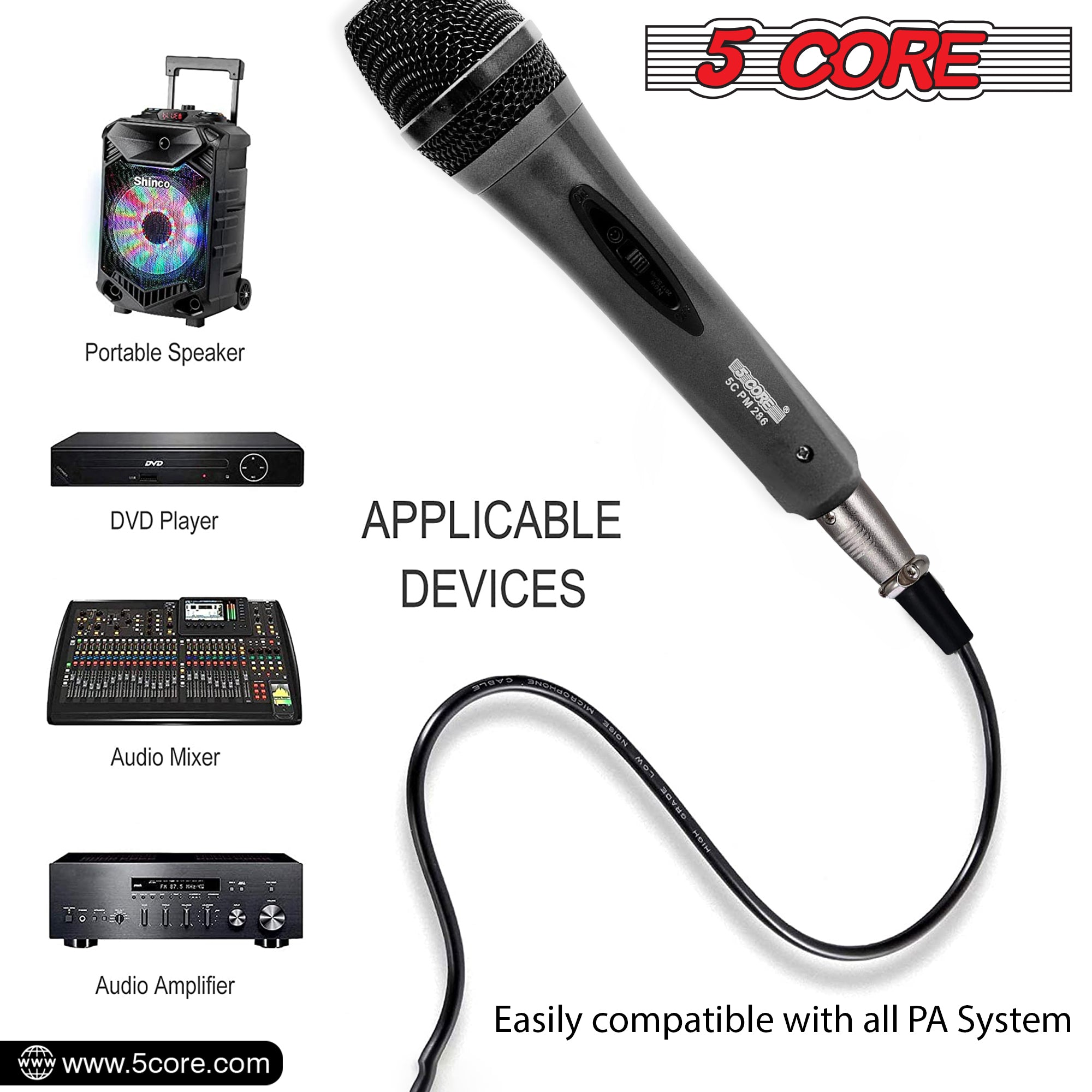 Four dynamic microphones with XLR cables, ideal for karaoke and vocal performances, showcasing rugged design and professional quality.