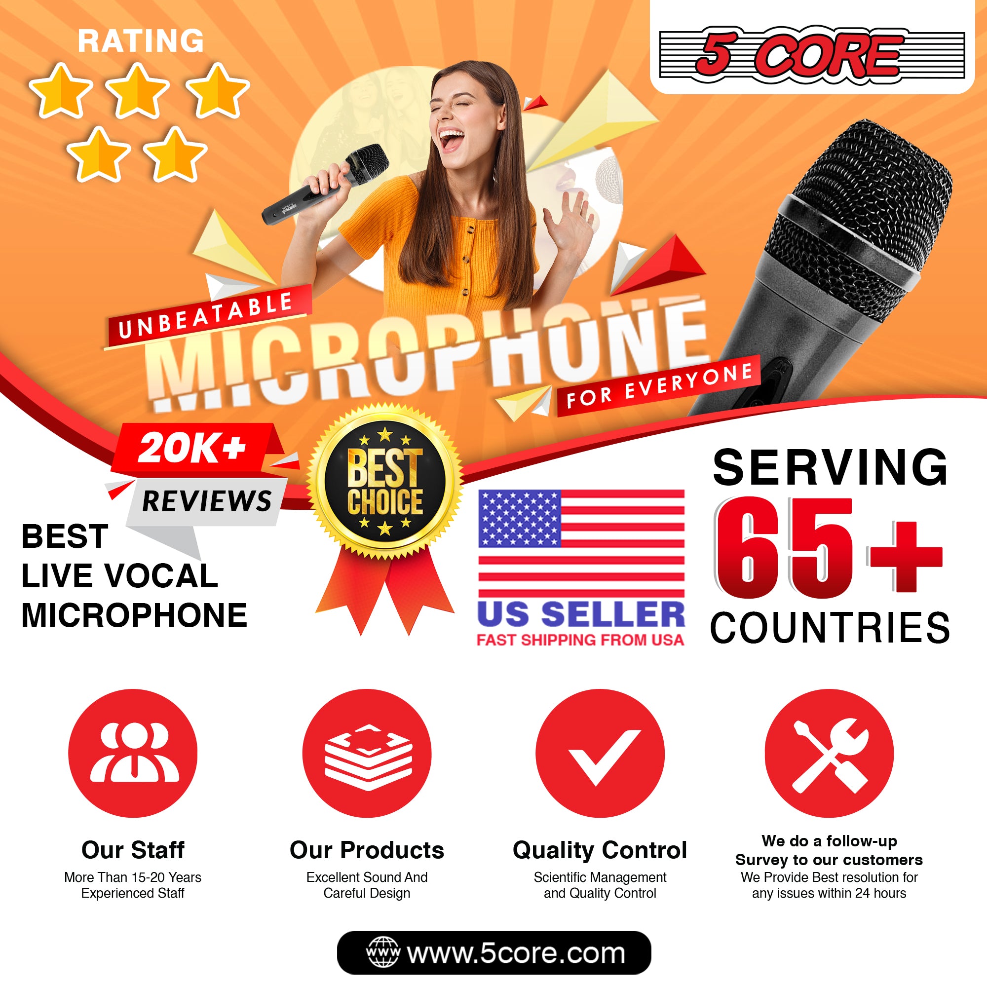 Four dynamic microphones with XLR cables, ideal for karaoke and vocal performances, showcasing rugged design and professional quality.