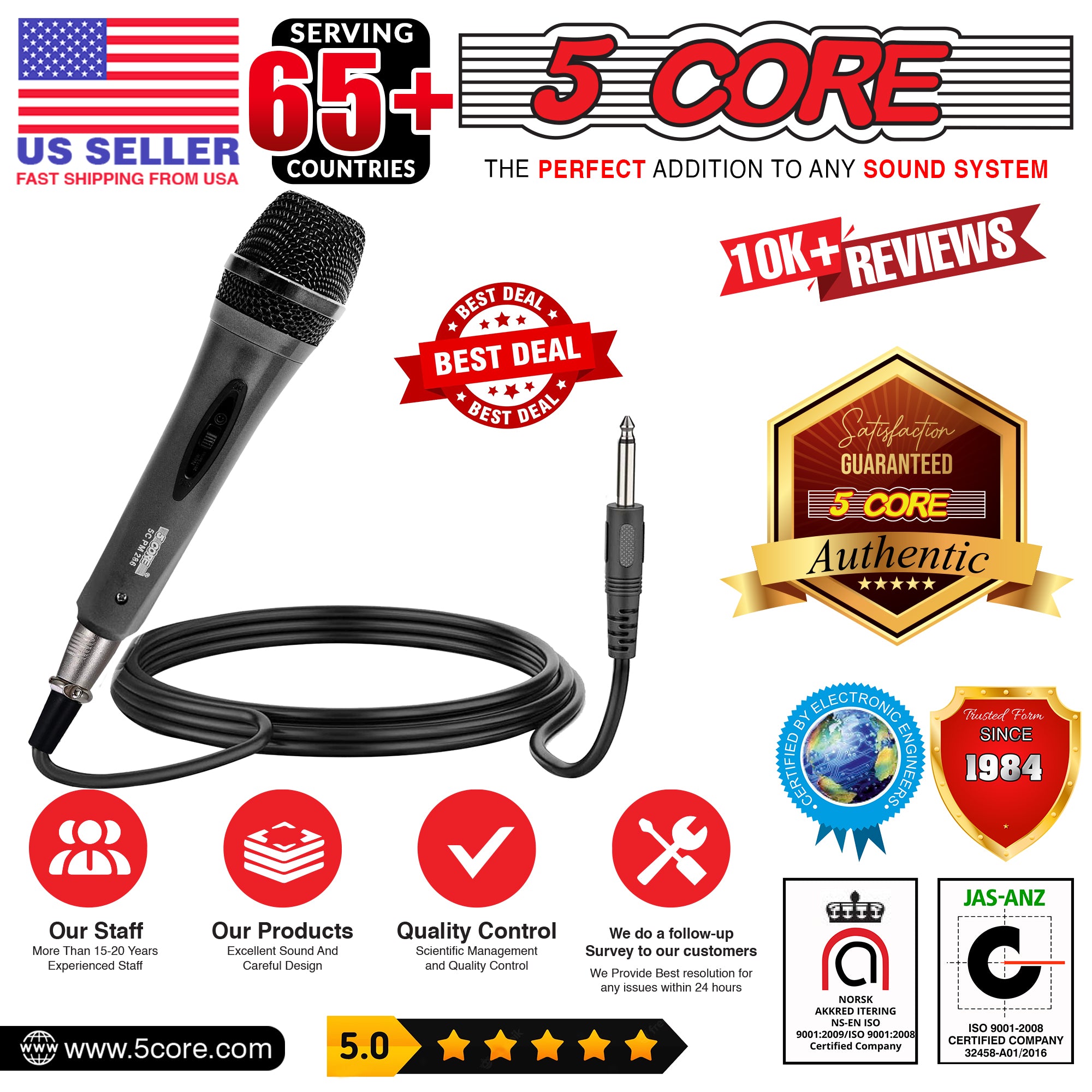 Four dynamic microphones with XLR cables, ideal for karaoke and vocal performances, showcasing rugged design and professional quality.