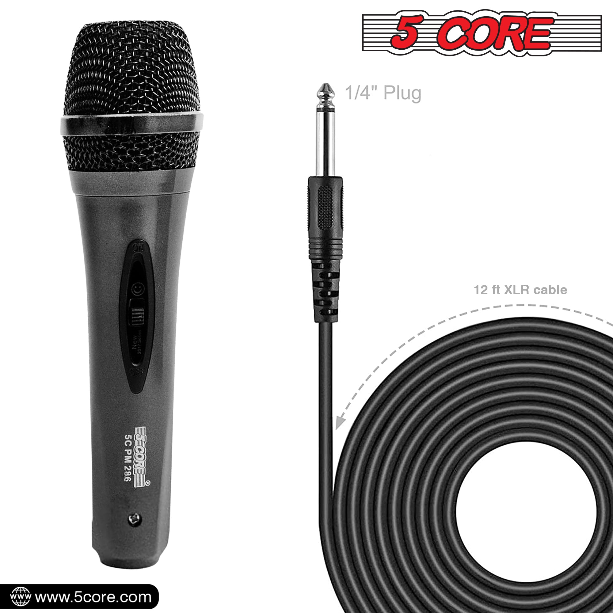 Four dynamic microphones with XLR cables, ideal for karaoke and vocal performances, showcasing rugged design and professional quality.