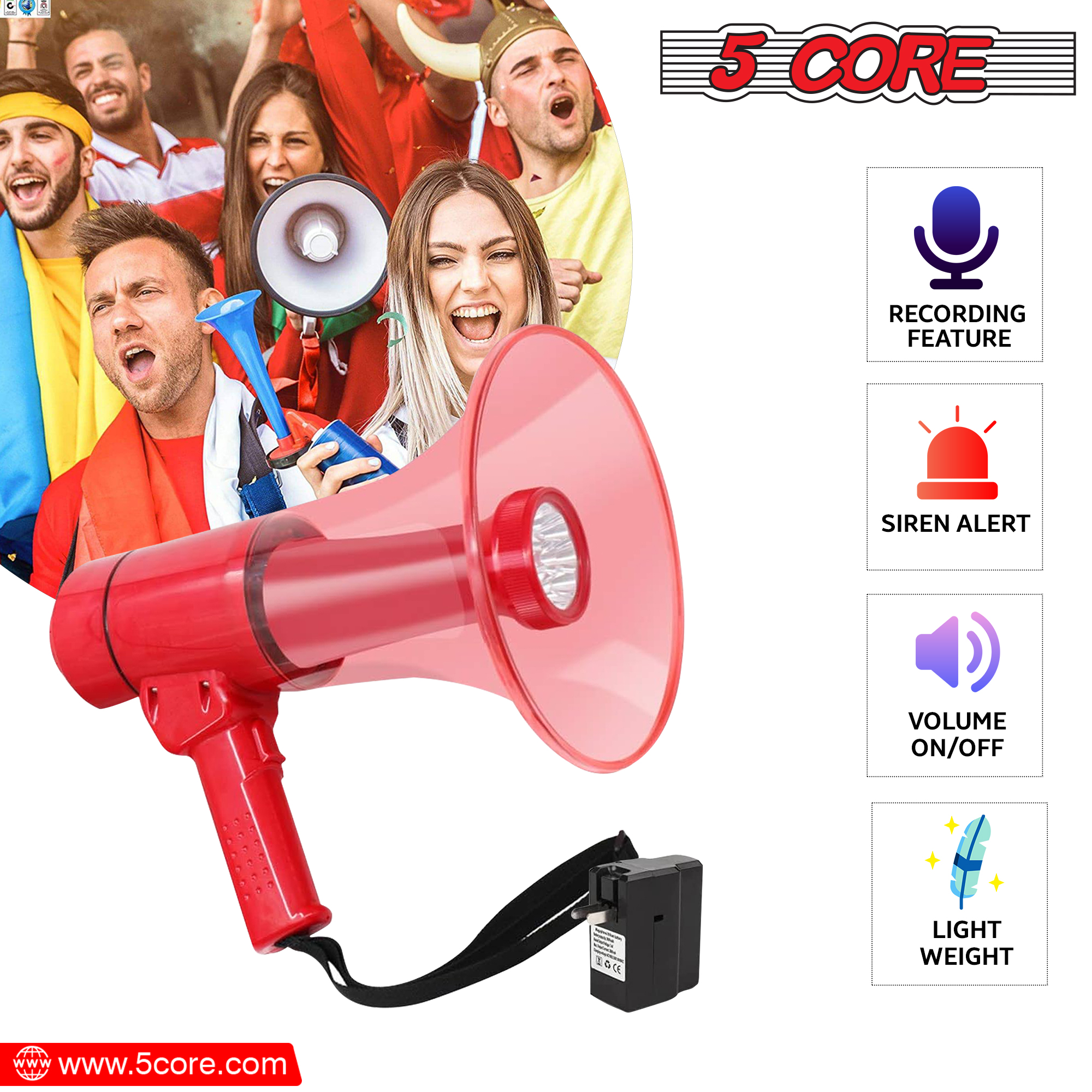 40W Portable Megaphone with Flashlight, featuring a durable design, adjustable volume control, and a built-in siren, ideal for events and emergencies.