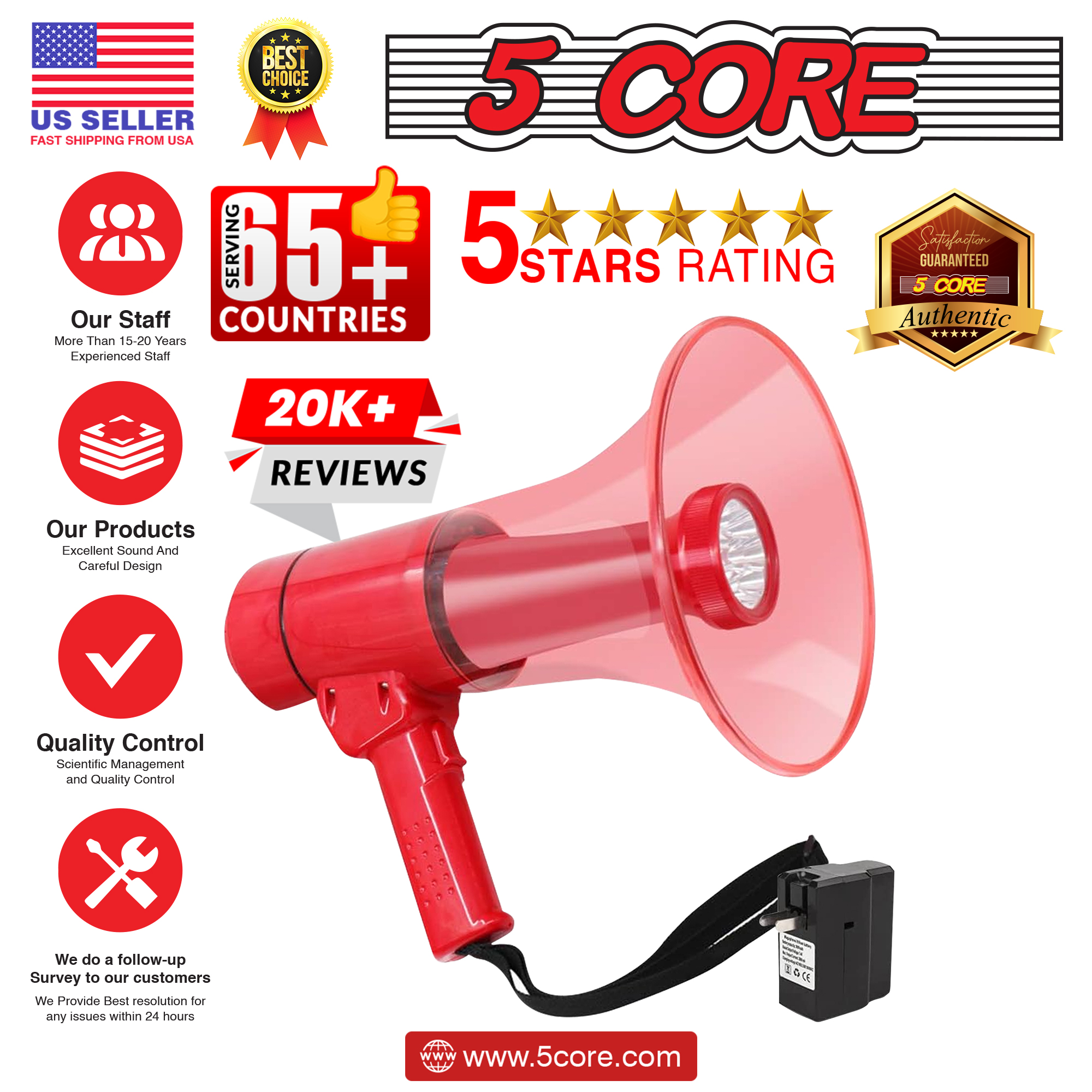 40W Portable Megaphone with Flashlight, featuring a durable design, adjustable volume control, and a built-in siren, ideal for events and emergencies.