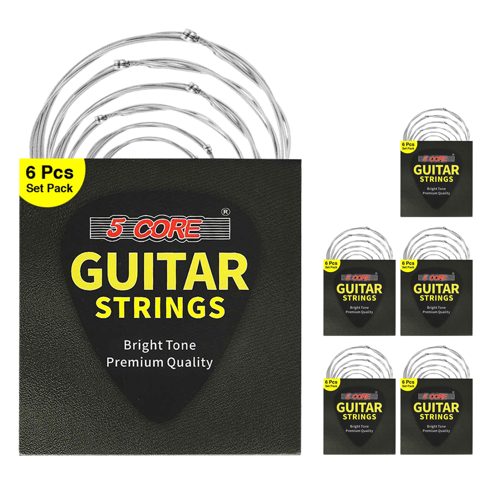 5 Core 12 Set Guitar Strings, featuring steel core for durability and bright tone, ideal for various music styles.