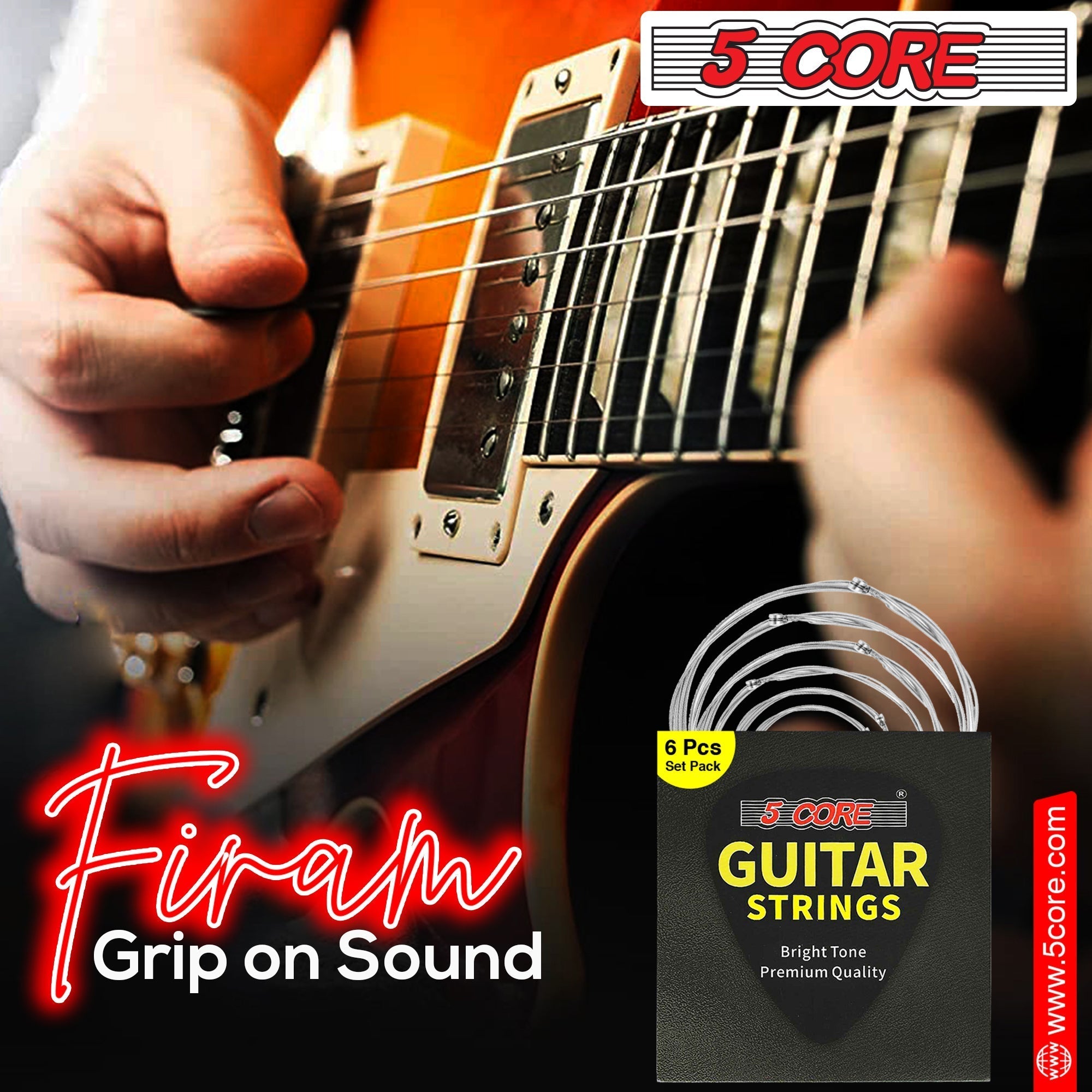 5 Core 12 Set Guitar Strings, featuring steel core for durability and bright tone, ideal for various music styles.