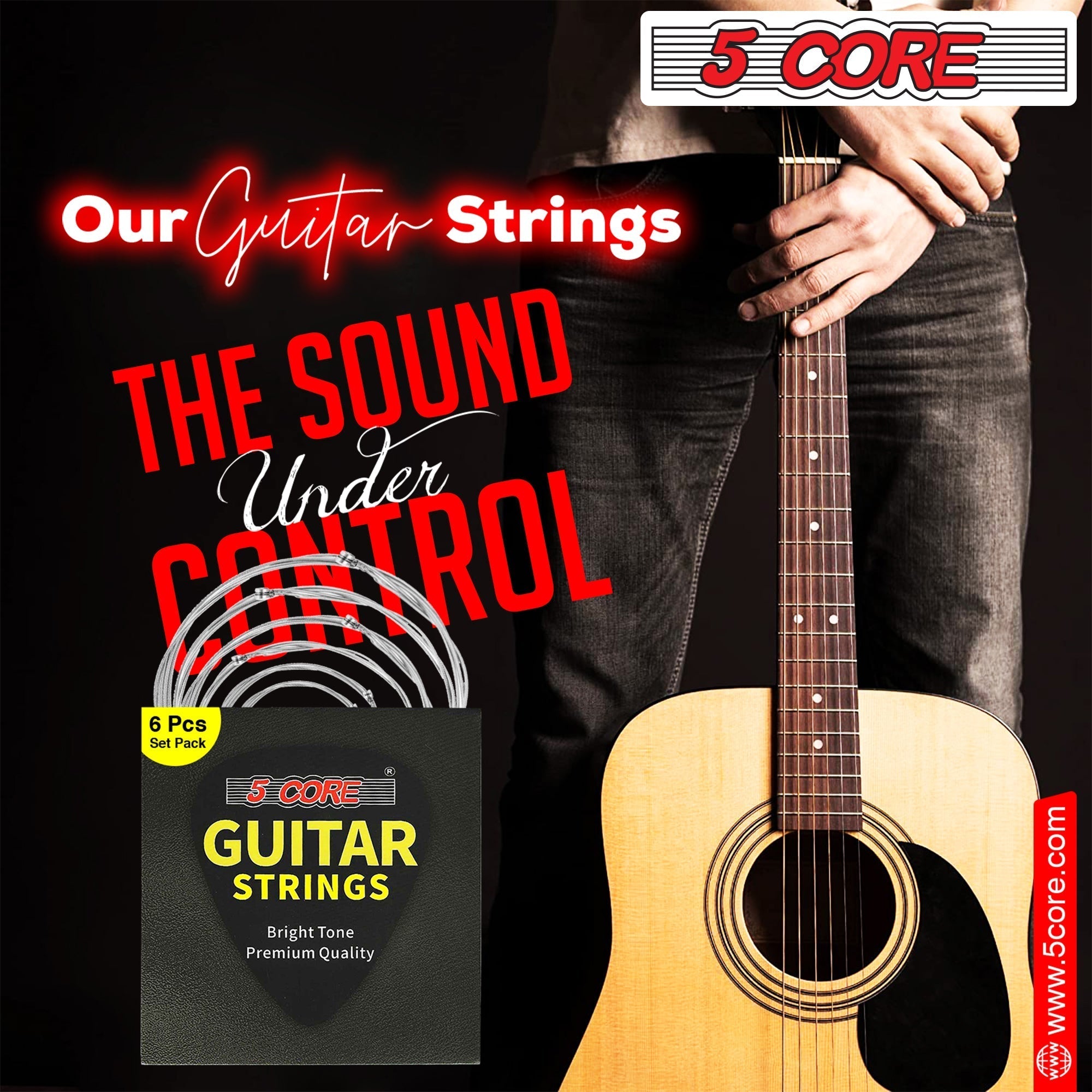 5 Core 12 Set Guitar Strings, featuring steel core for durability and bright tone, ideal for various music styles.