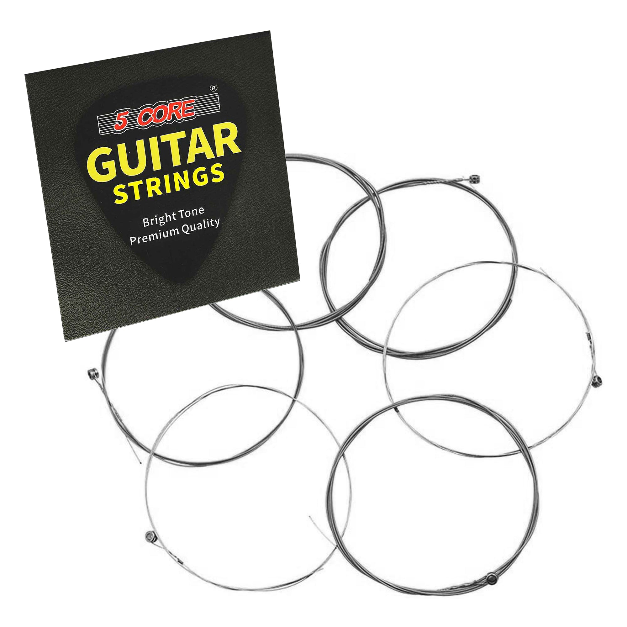 5 Core 12 Set Guitar Strings, featuring steel core for durability and bright tone, ideal for various music styles.