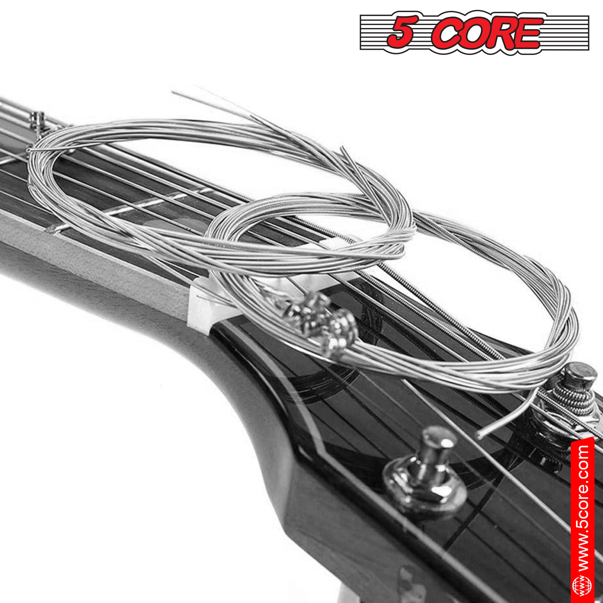 5 Core 12 Set Guitar Strings, featuring steel core for durability and bright tone, ideal for various music styles.