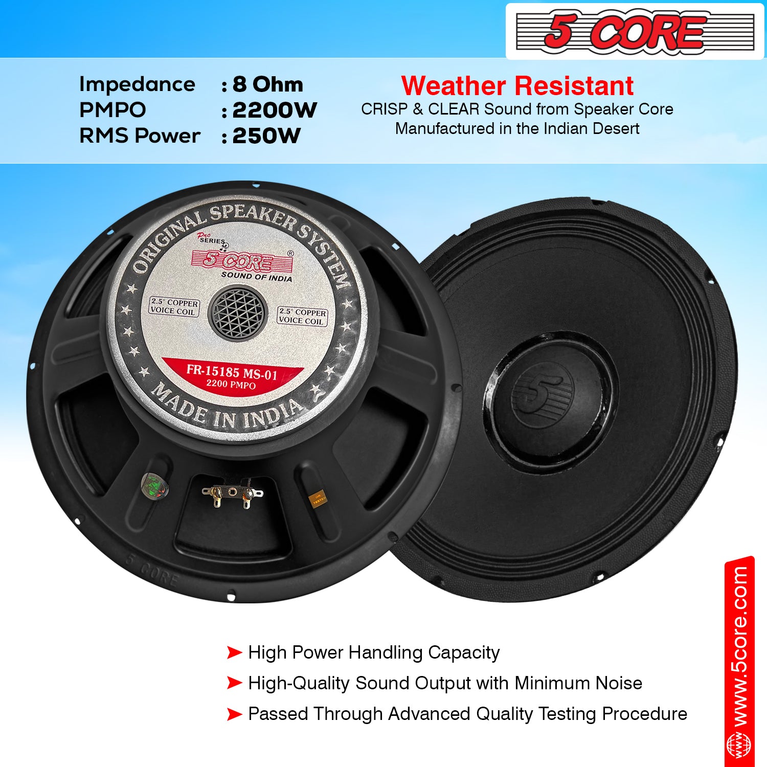 5 Core 15 Inch Subwoofer Speaker showcasing its robust design and features, ideal for DJs and home entertainment systems.