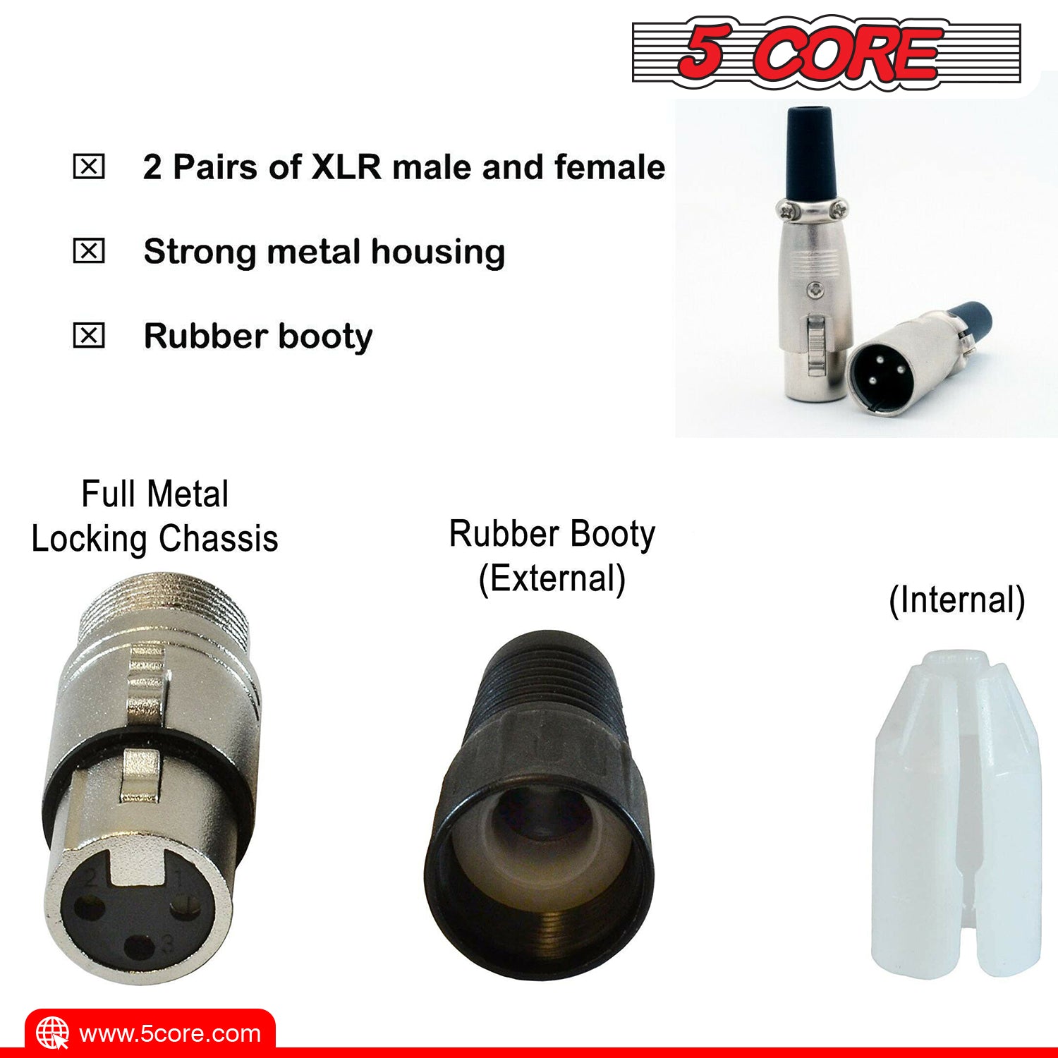 A pack of 20 XLR male and female microphone connectors, showcasing durable zinc alloy construction and 3-pin design for high-quality audio connections.