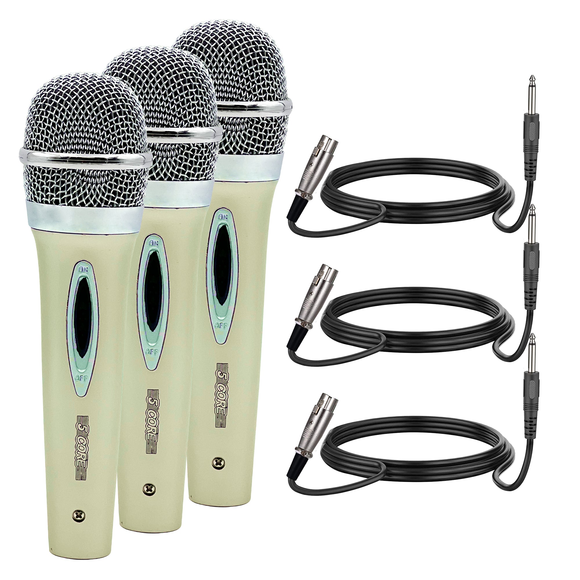 5 CORE 3 Pack Vocal Dynamic Cardioid Handheld Microphone with metal body and XLR connector, designed for high-quality audio performance.