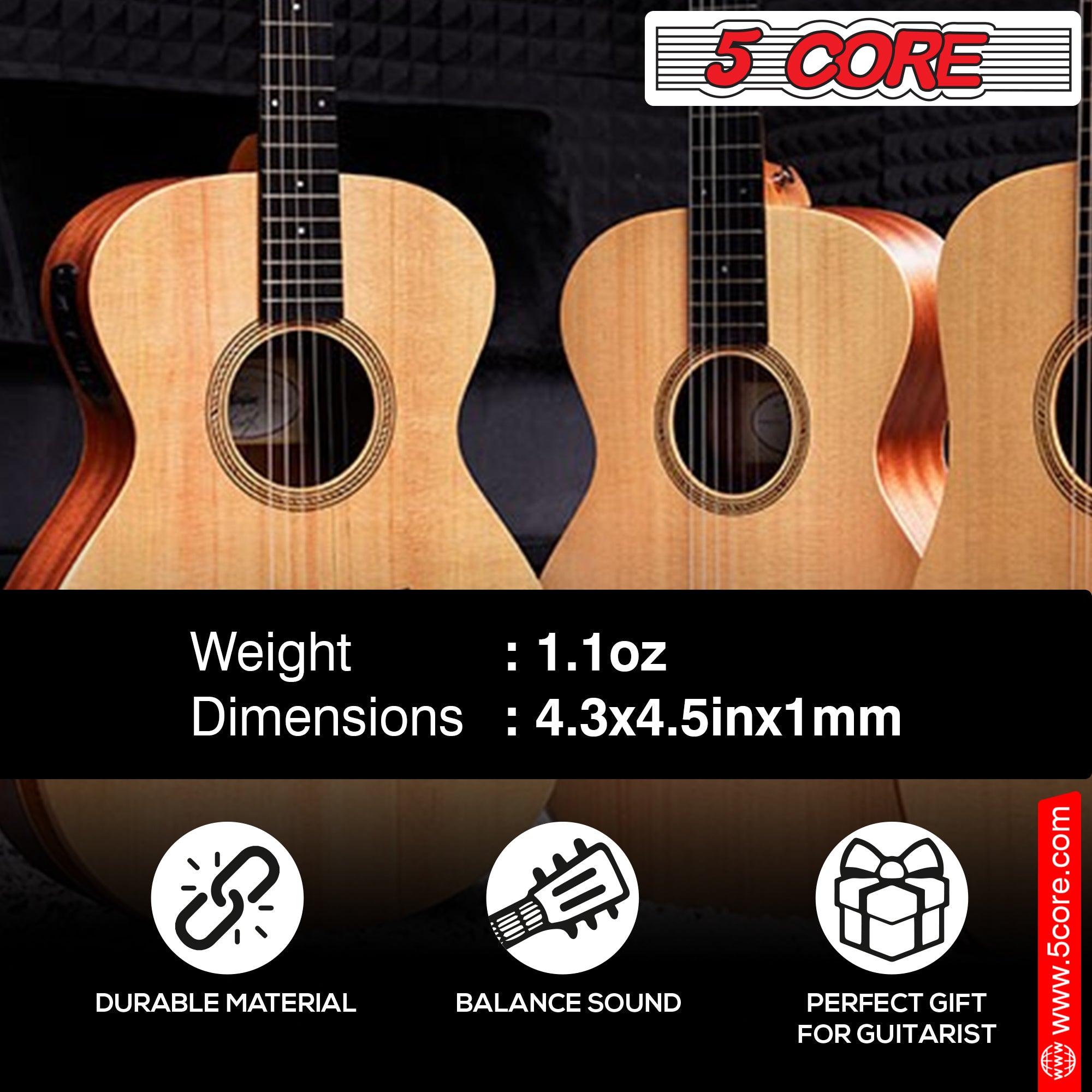 5 Core 3 Set Guitar Strings, featuring corrosion-resistant phosphor bronze construction for warm, balanced tones, ideal for acoustic guitars.