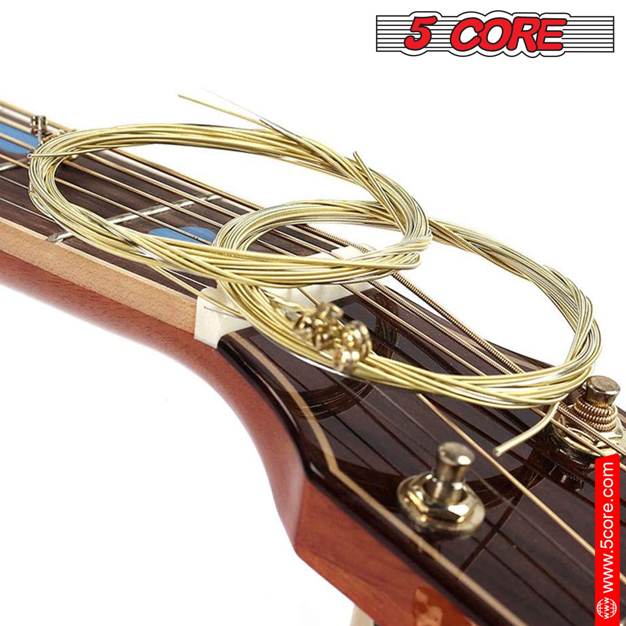 5 Core 3 Set Guitar Strings, featuring corrosion-resistant phosphor bronze construction for warm, balanced tones, ideal for acoustic guitars.