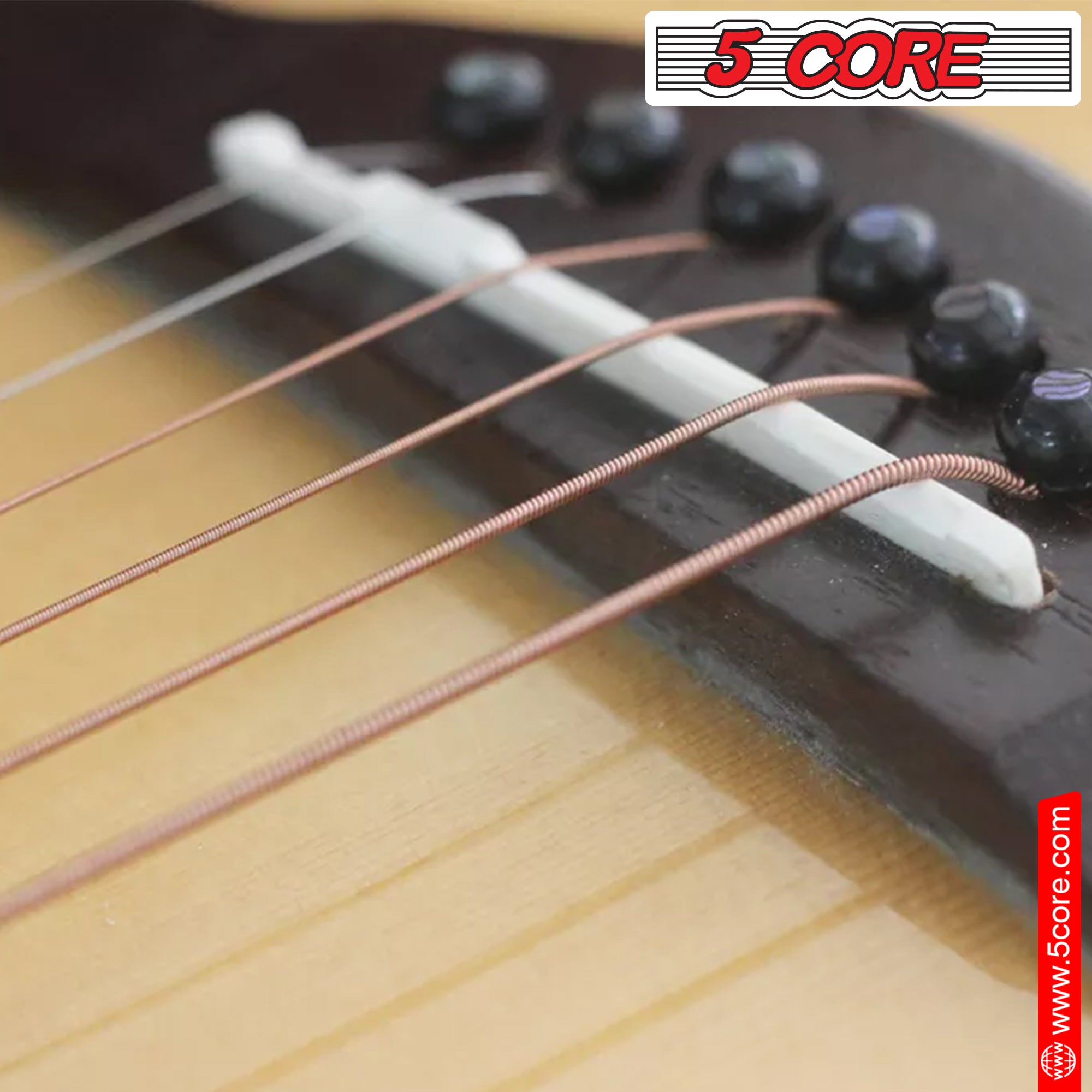 5 Core 3 Set Guitar Strings, featuring corrosion-resistant phosphor bronze construction for warm, balanced tones, ideal for acoustic guitars.