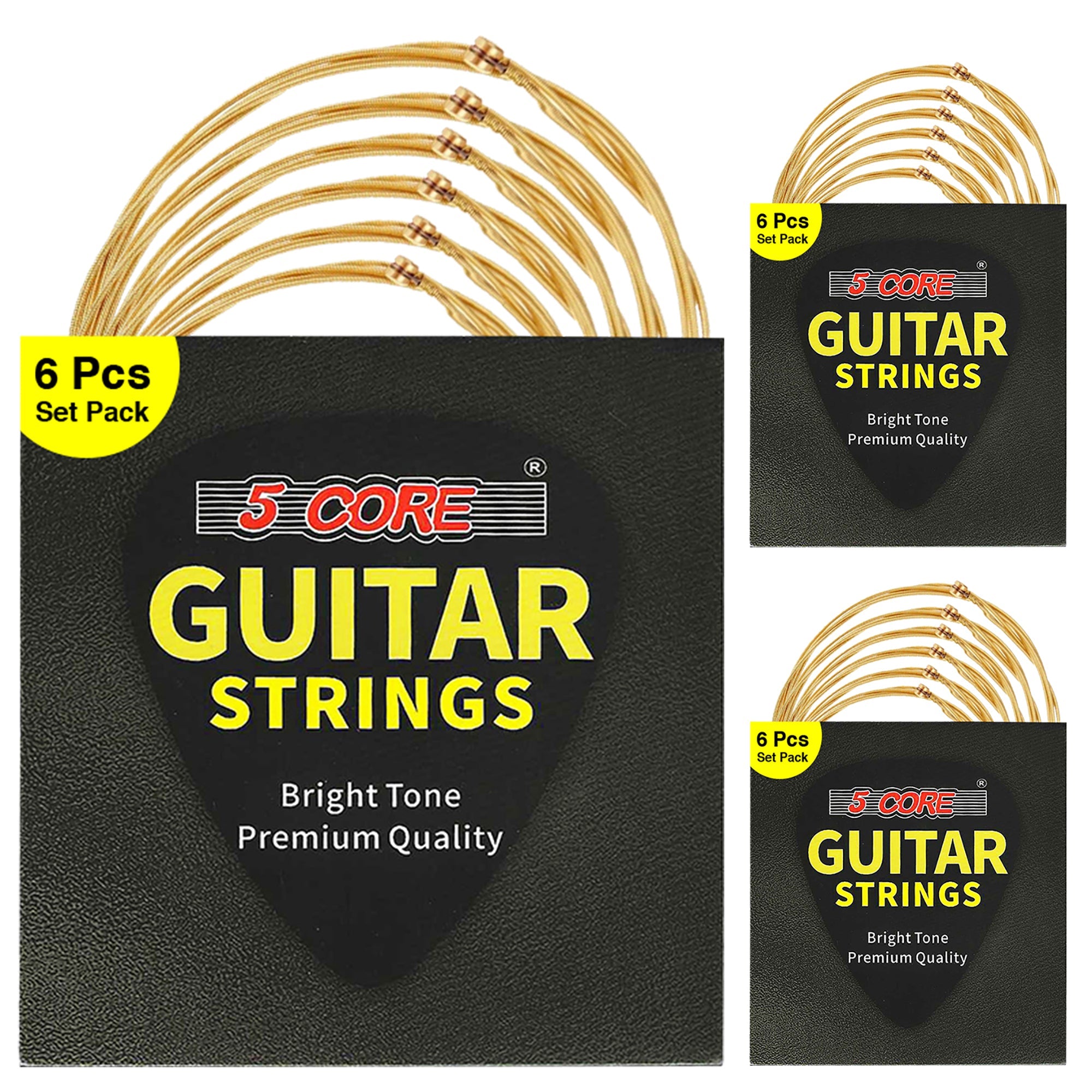 5 Core 6 Set Guitar Strings, featuring corrosion-resistant phosphor bronze construction for warm tone and reliable performance.