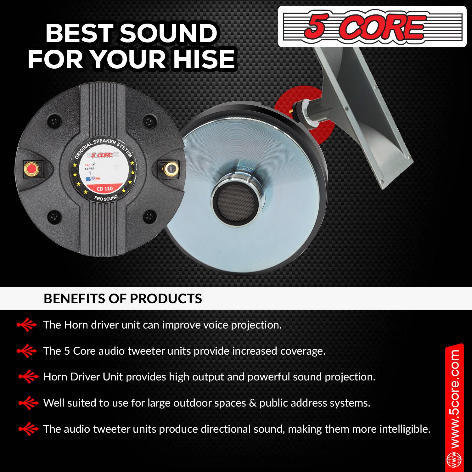 5 Core Compression Driver 3.5 Inch Tweeter Horn Throat with a durable titanium body and 18 oz magnet, designed for high-performance audio.