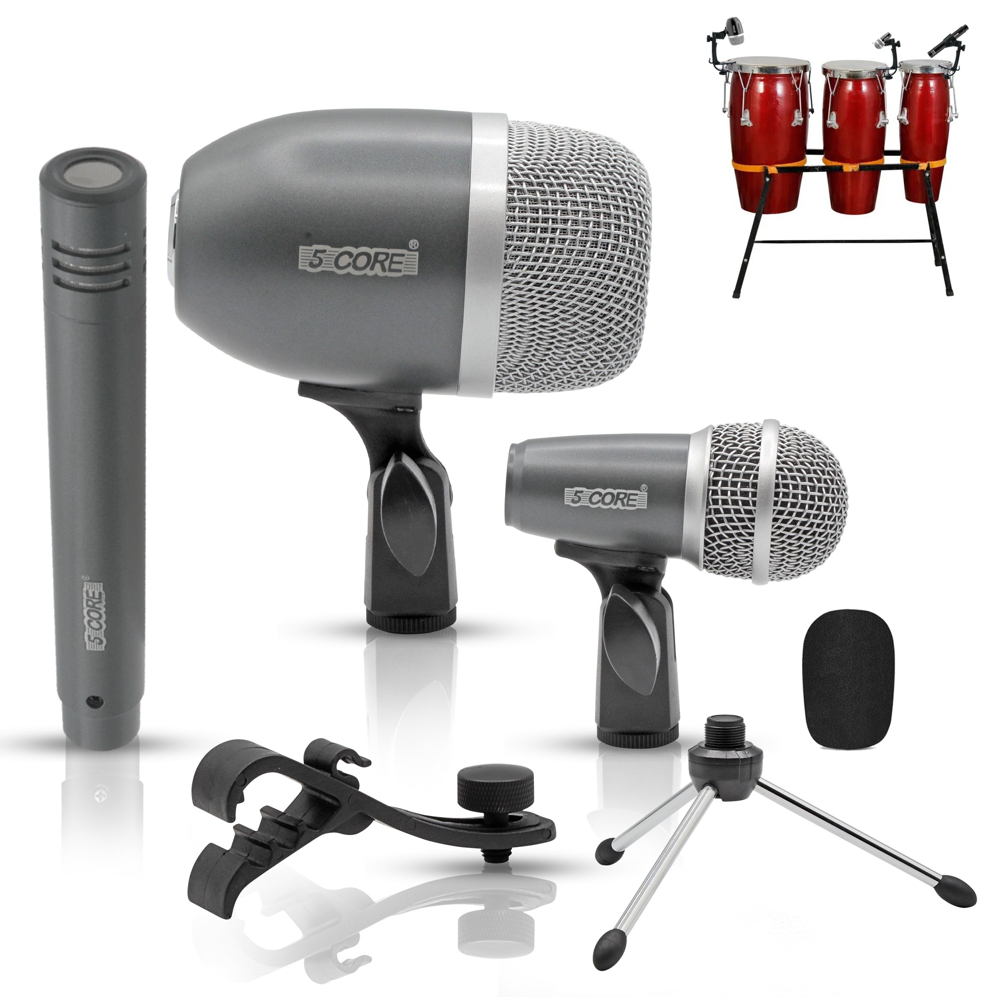 5 Core Conga Mic Snare Tom Cardioid Dynamic Microphone designed for drummers, featuring a large diaphragm and durable steel mesh grille.