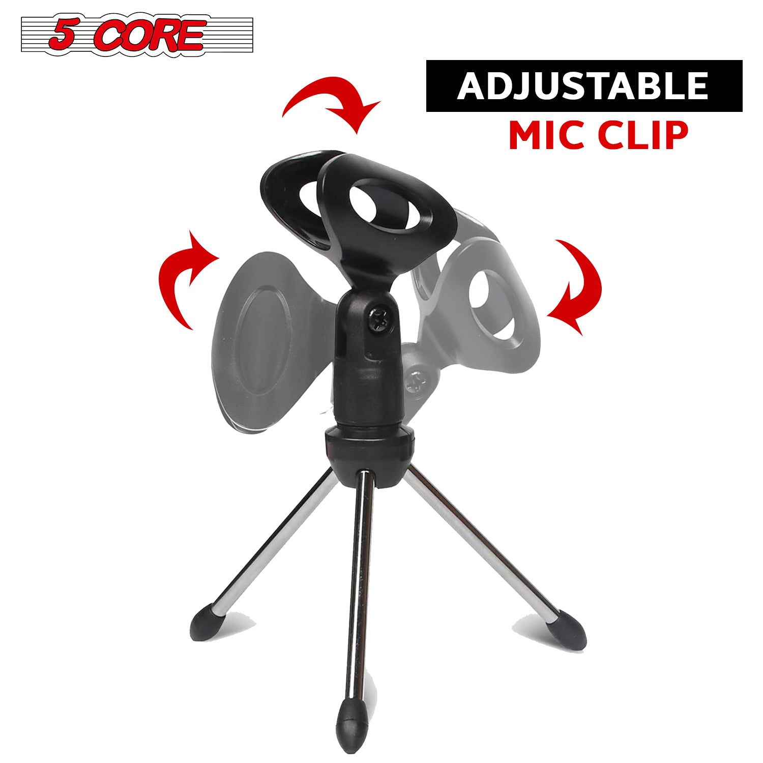 5 Core Desk Mic Stand with adjustable angle and tripod base, perfect for recording and streaming.