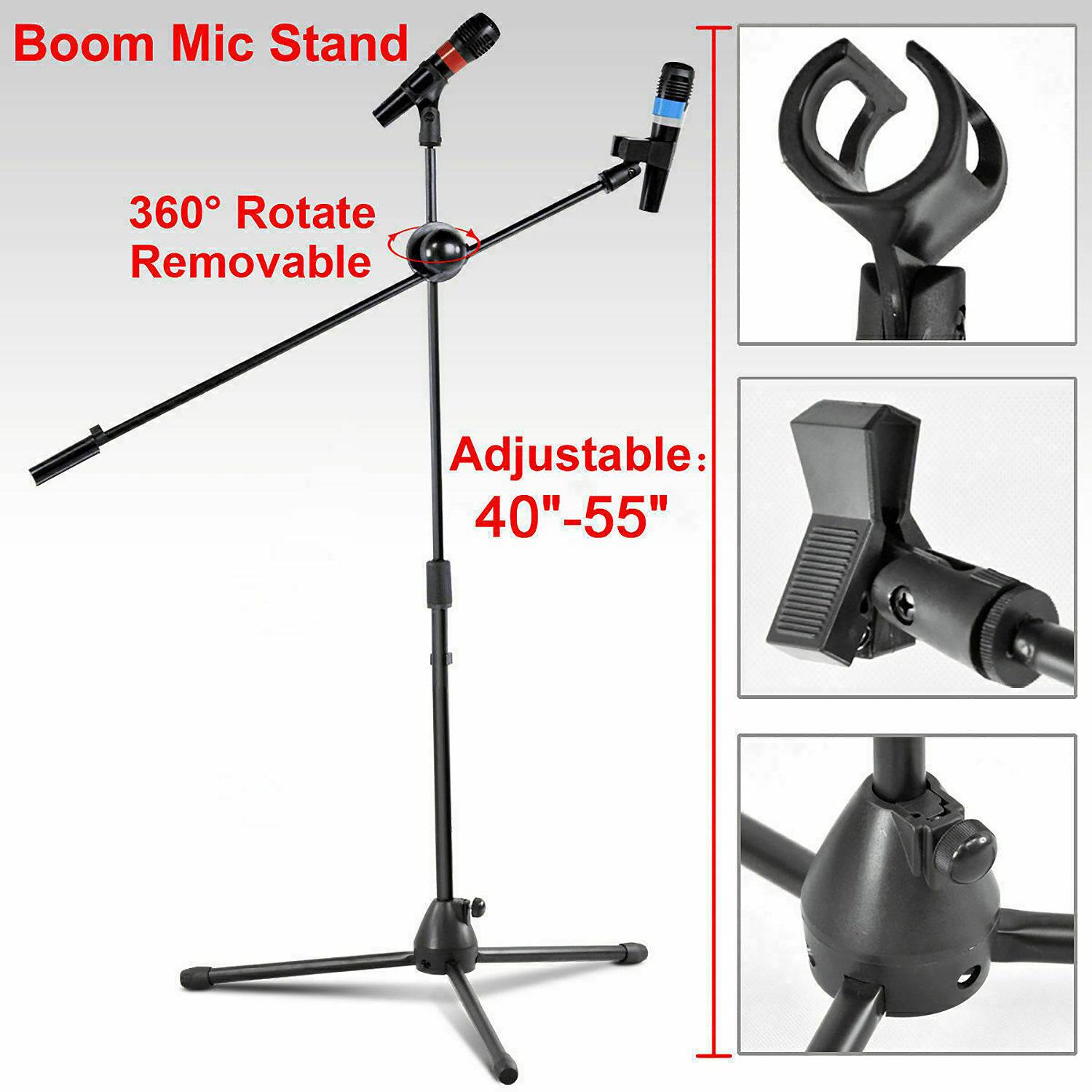 5 Core Dual Microphone Stand with a foldable tripod design, featuring a rugged steel construction and adjustable height for versatile use.