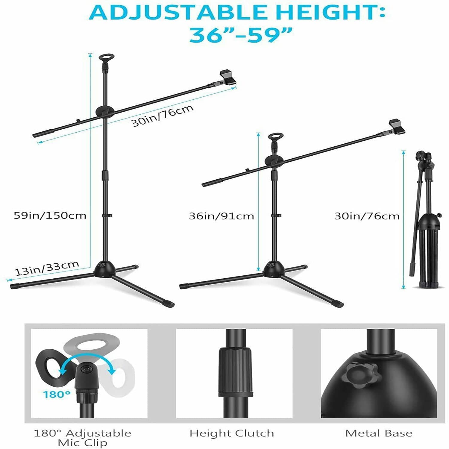 5 Core Dual Microphone Stand with a foldable tripod design, featuring a rugged steel construction and adjustable height for versatile use.