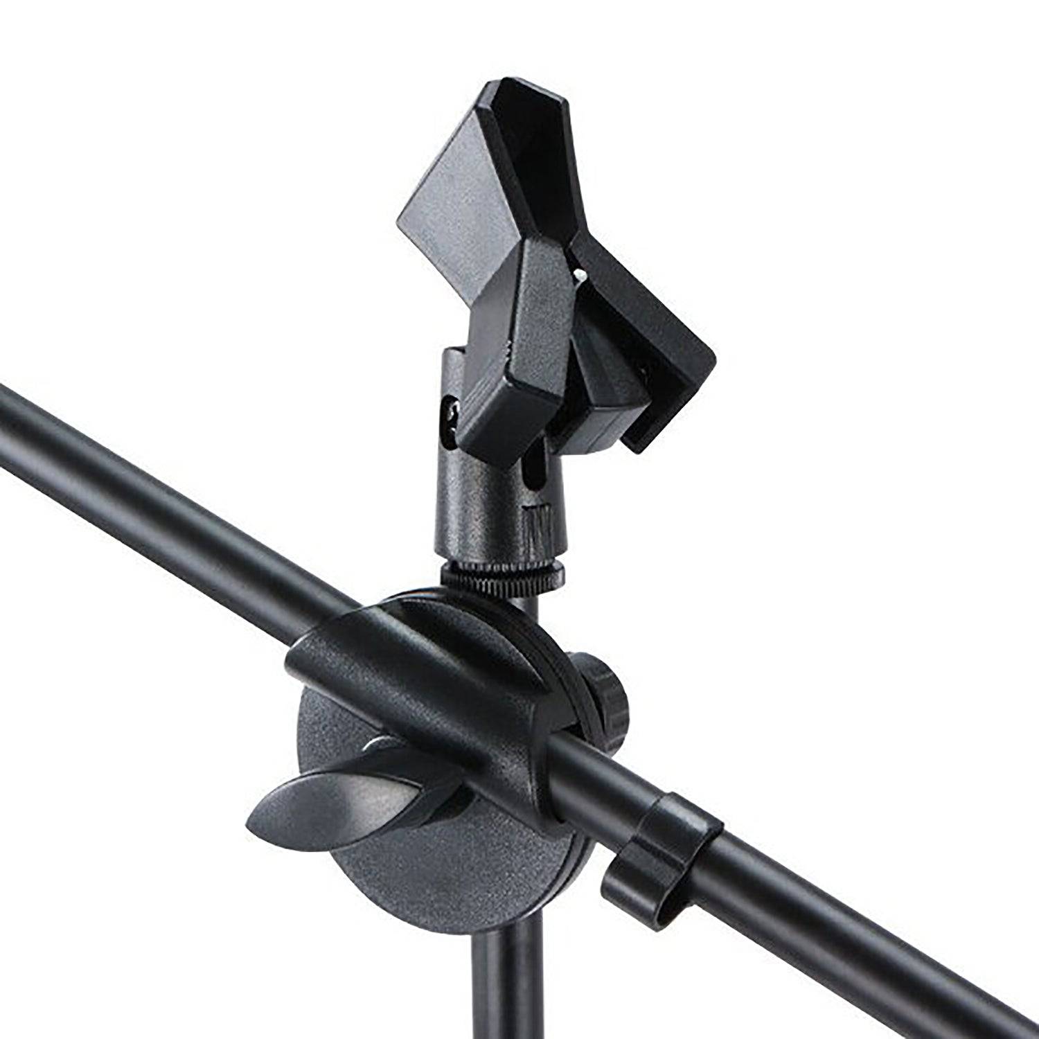 5 Core Dual Microphone Stand with a foldable tripod design, featuring a rugged steel construction and adjustable height for versatile use.