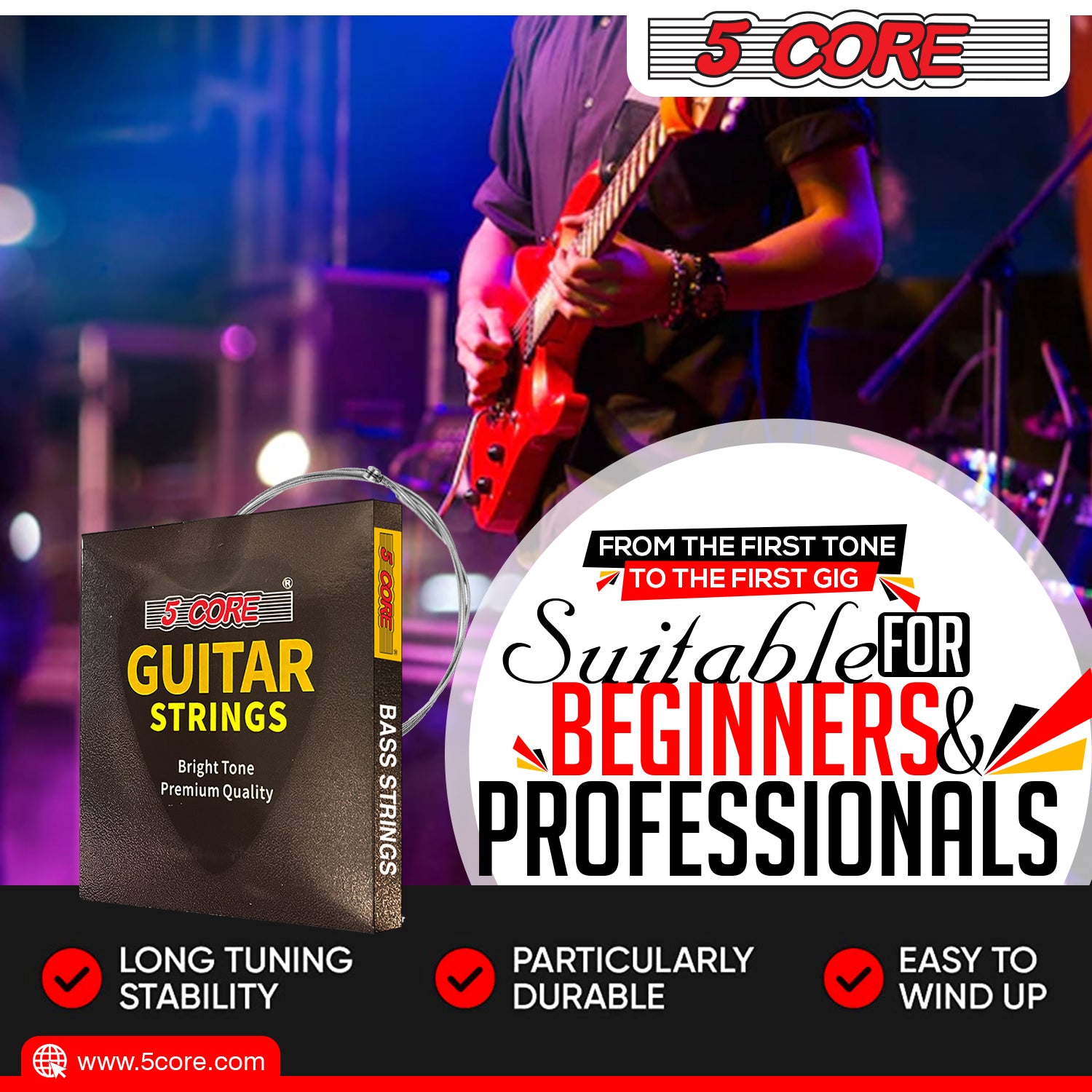 5 Core Electric Guitar Strings in a pack, featuring pure nickel construction and hex core design for enhanced performance.