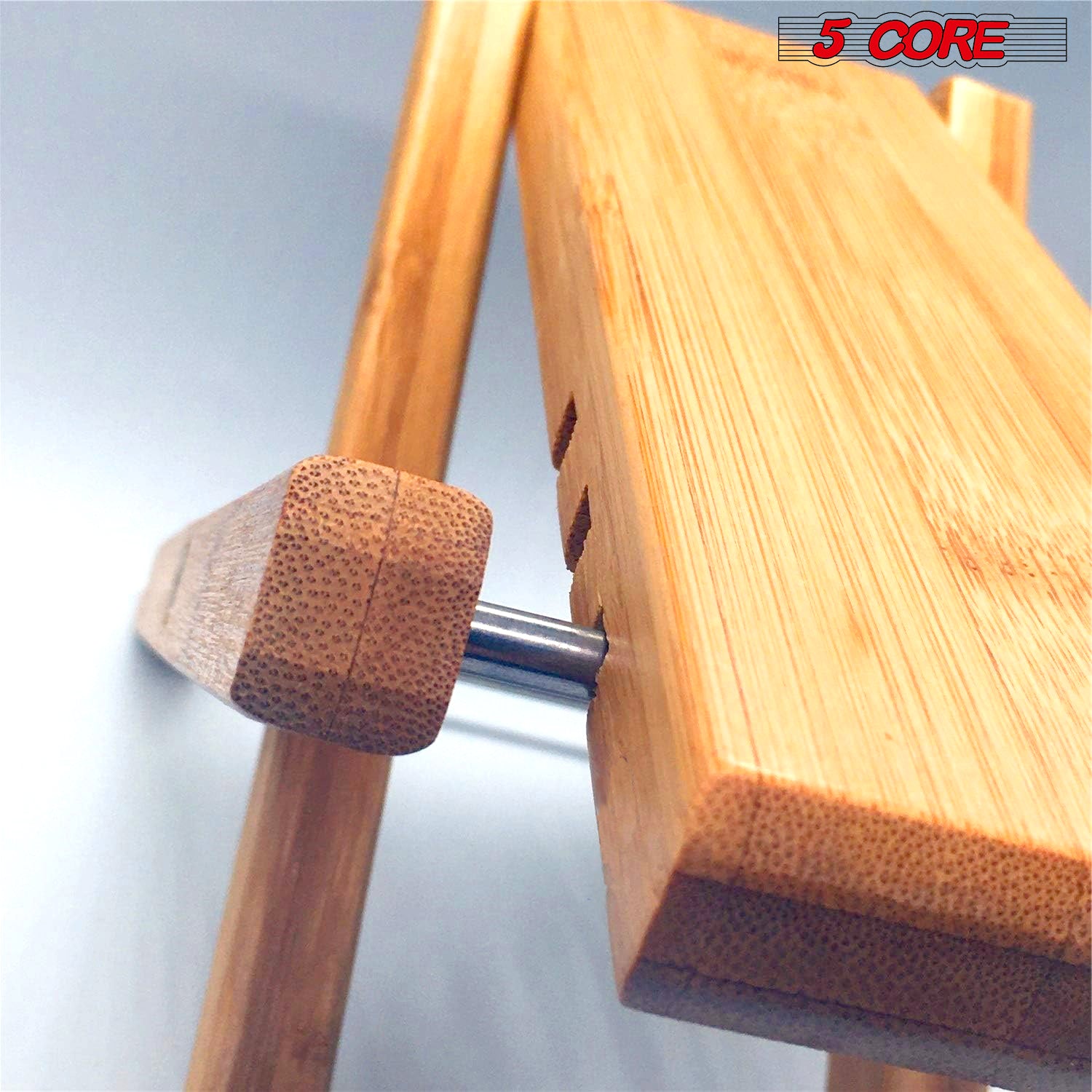 5 Core Guitar Foot Stool, a wooden adjustable footrest with 6 height levels, designed for stability and comfort during guitar performances.