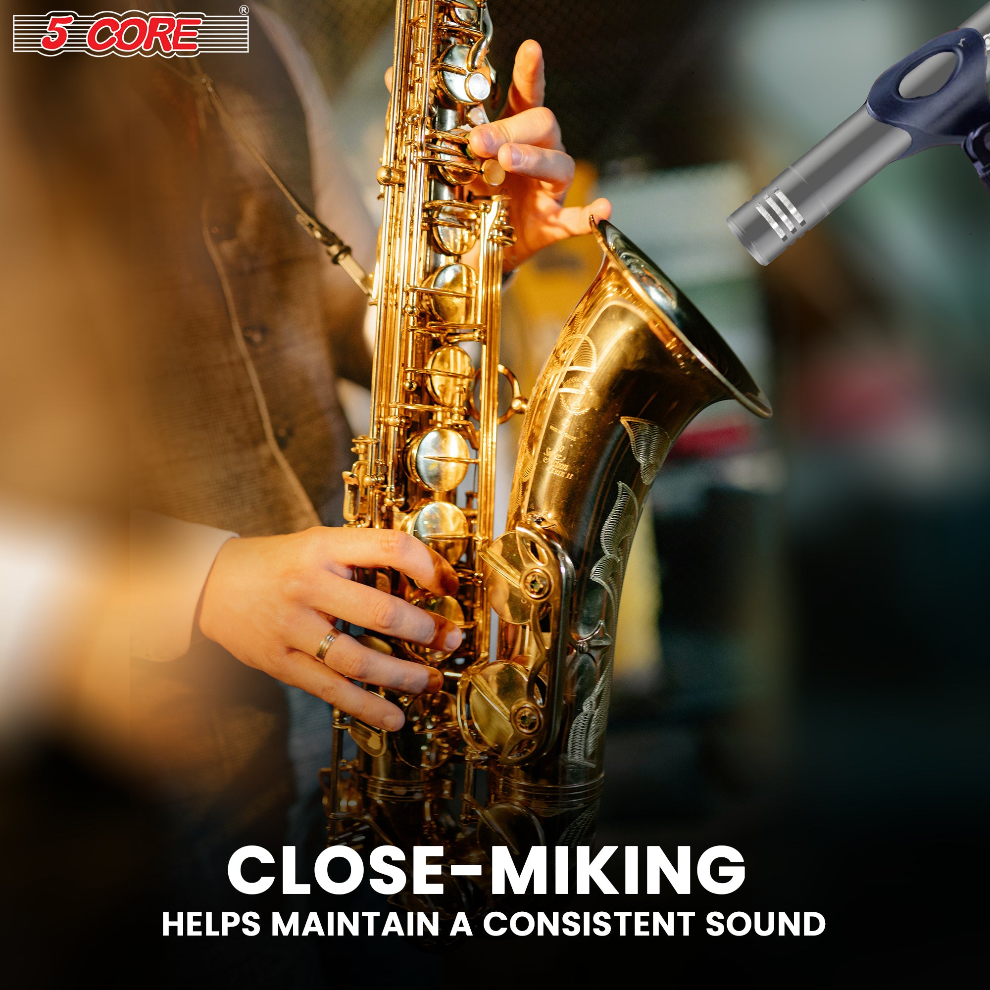 5 Core Instrument Microphone, a professional pencil condenser XLR mic with rugged metal construction, designed for high-quality audio recording.