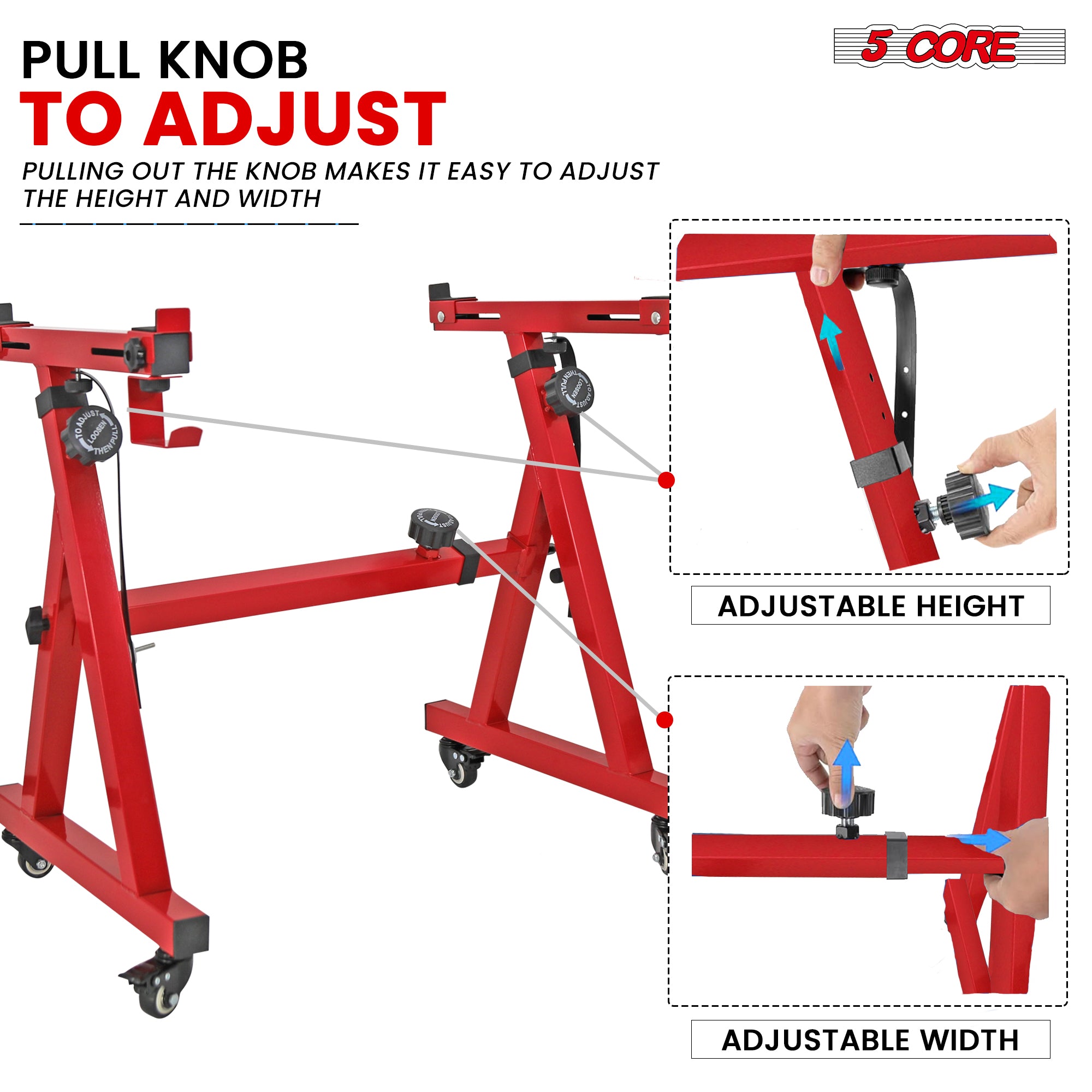 5 Core Z Style Keyboard Stand, adjustable height and width, sturdy steel construction with locking wheels and anti-slip pads.