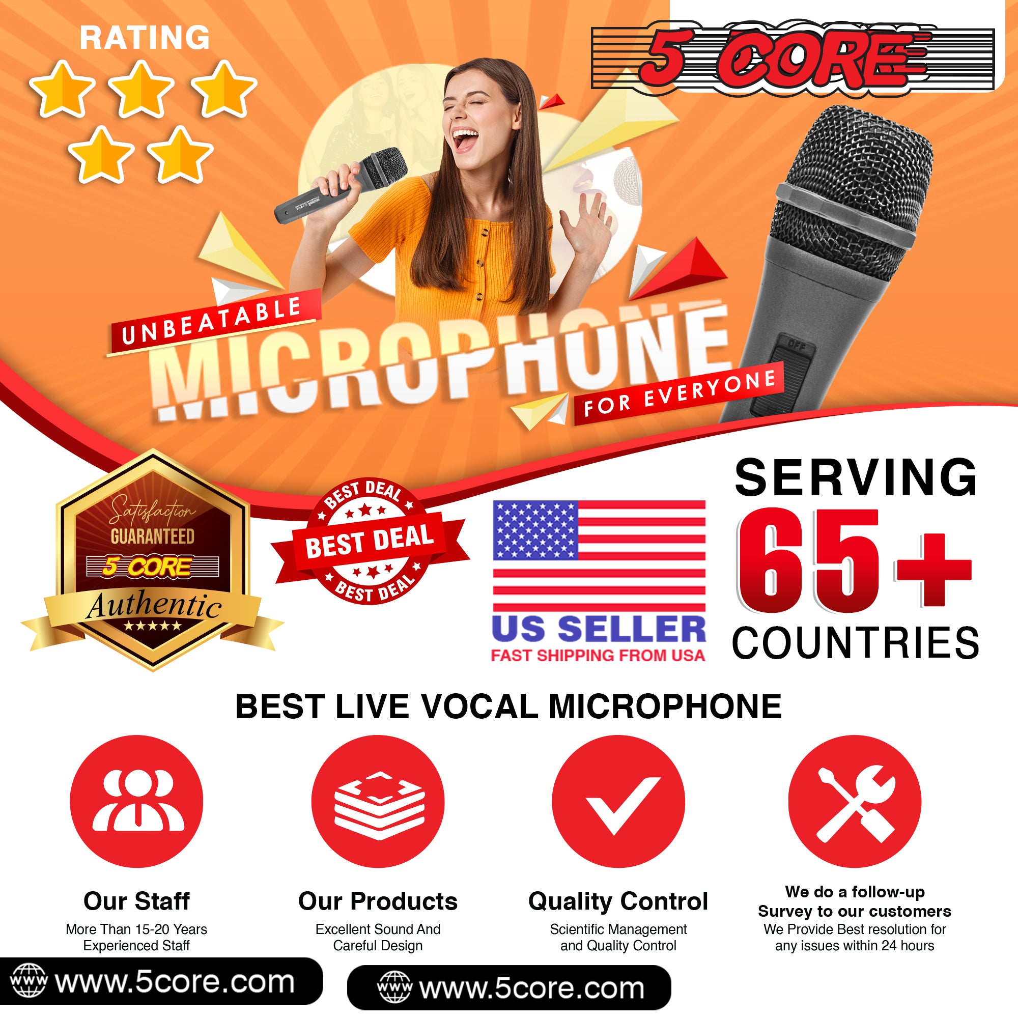 5 Core Microphone for Singing Karaoke with XLR connection, featuring a rugged design and built-in pop filter.