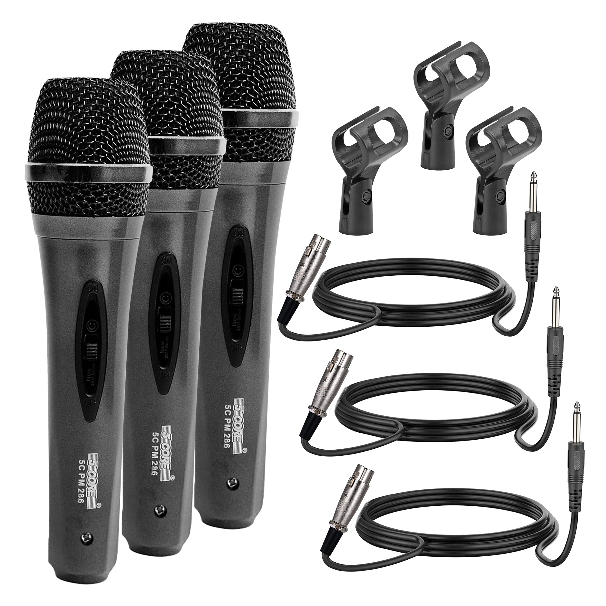 5 CORE Premium Vocal Dynamic Cardioid Handheld Microphone 3 Pack featuring durable metal construction and ergonomic design for optimal performance.