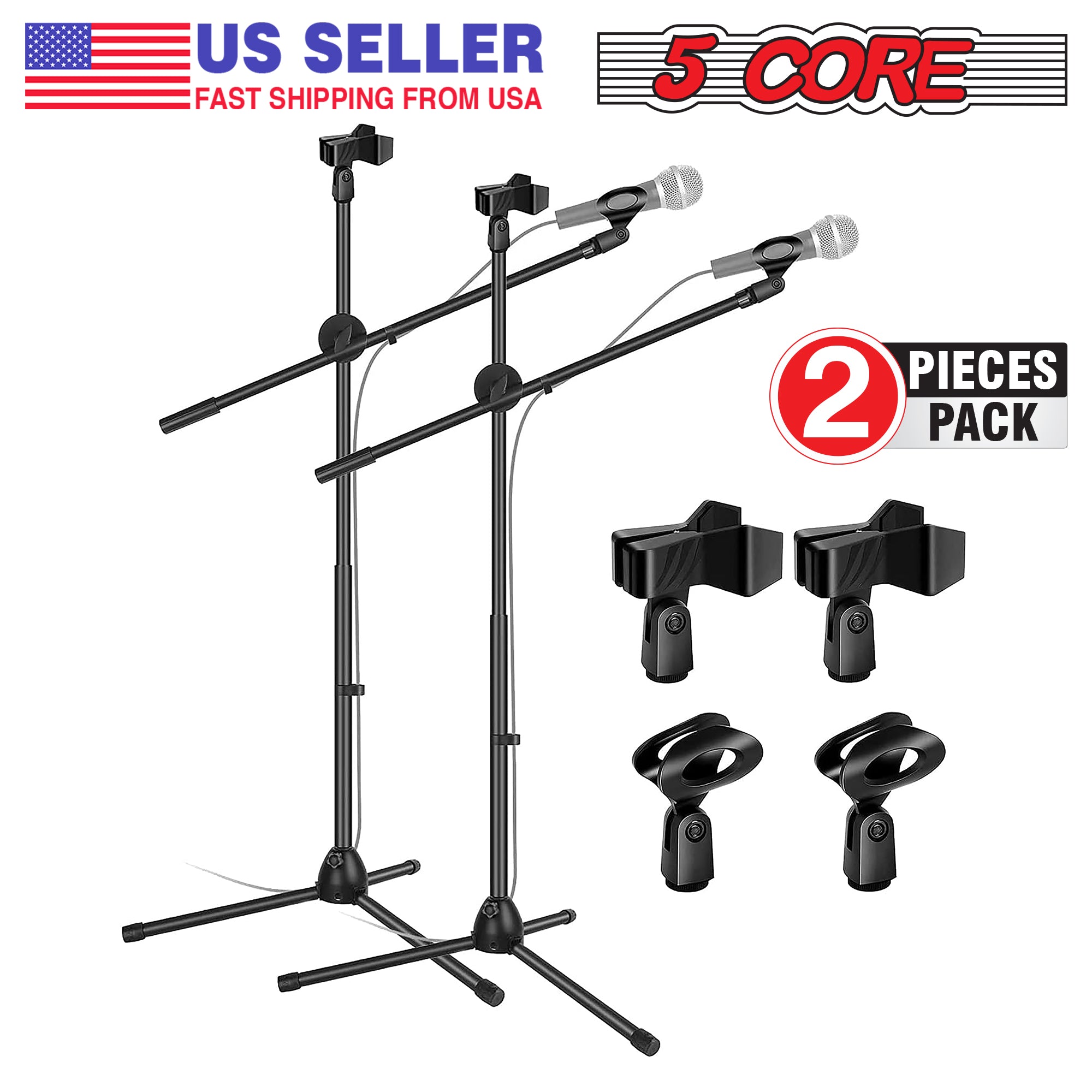 5 Core Tripod Mic Stand with adjustable height and angle, featuring a durable steel construction and universal mic compatibility.