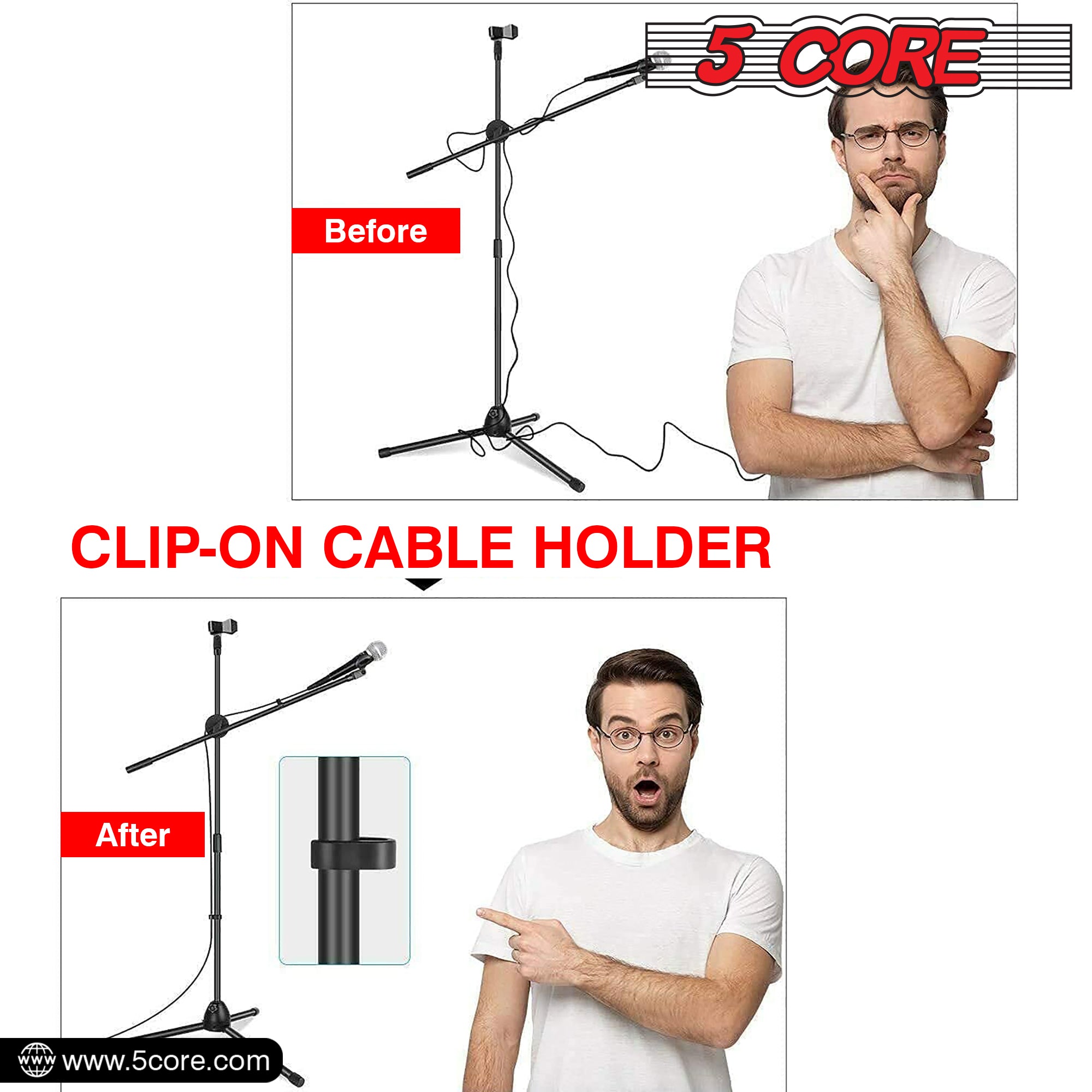 5 Core Tripod Mic Stand with adjustable height and angle, featuring a durable steel construction and universal mic compatibility.