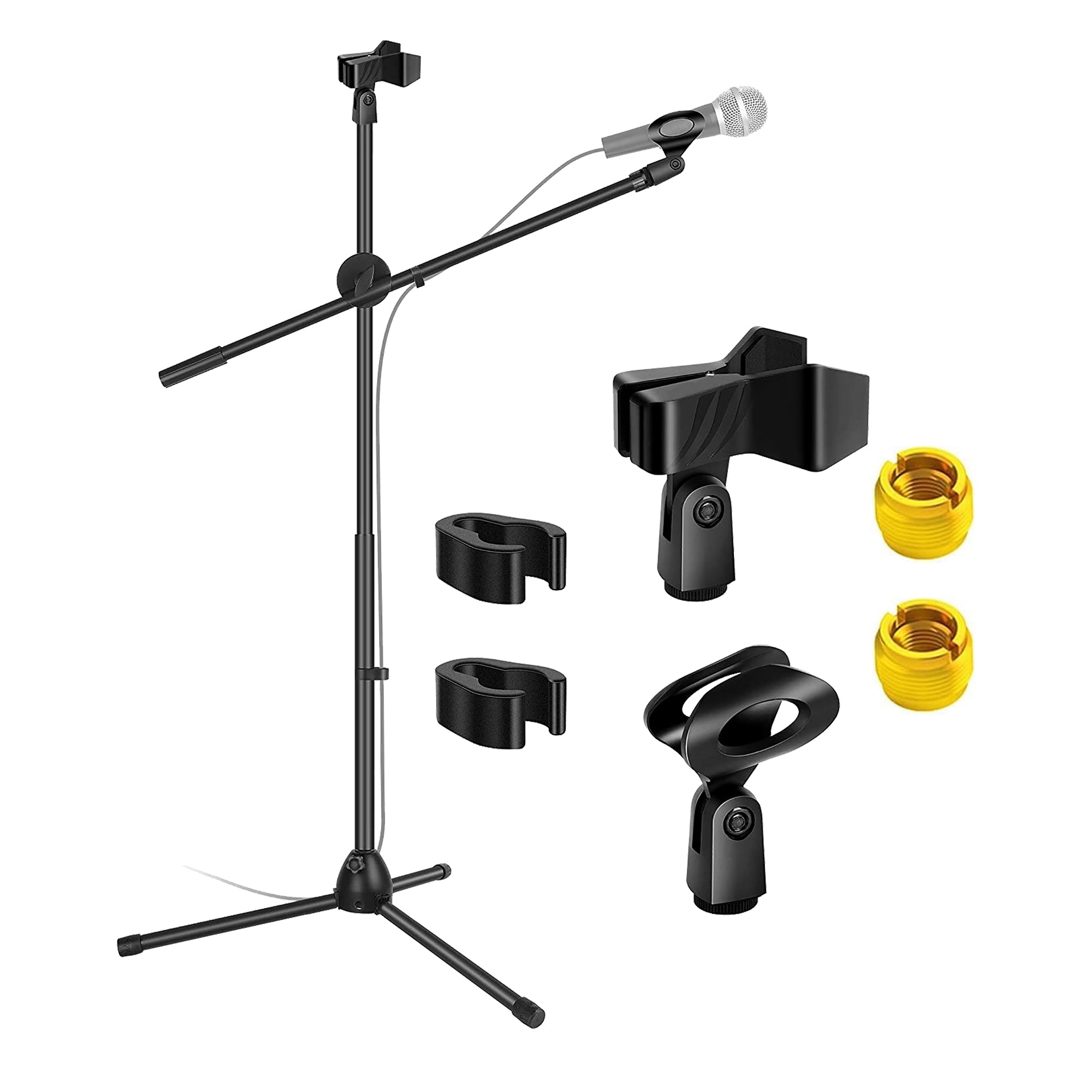 5 Core Tripod Mic Stand with adjustable height and angle, featuring a durable steel construction and universal mic compatibility.