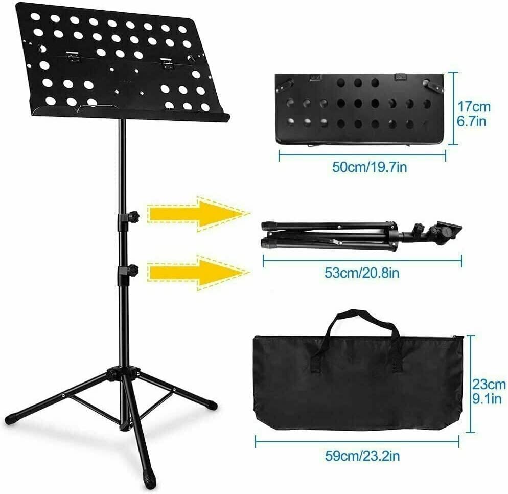 Five lightweight and portable music stands for sheet music, featuring adjustable height and collapsible design, ideal for musicians.