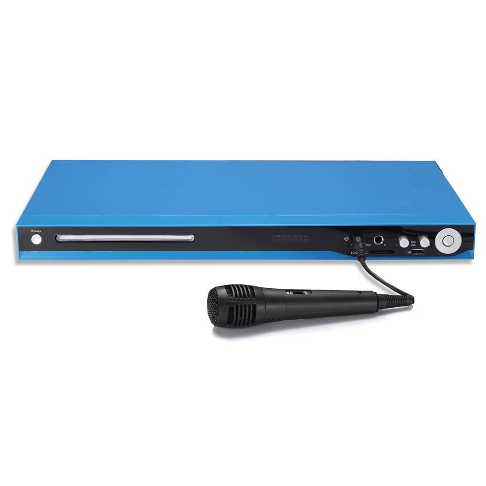 5.1 Channel DVD Player with HDMI output and USB compatibility, featuring a sleek design and remote control.