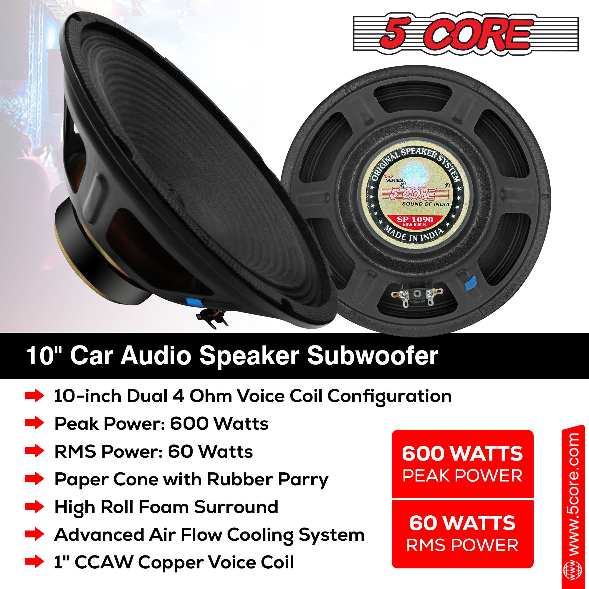 5Core 10 inch Guitar Speaker with 60W RMS and 13Oz magnet, designed for rich sound quality and durability.