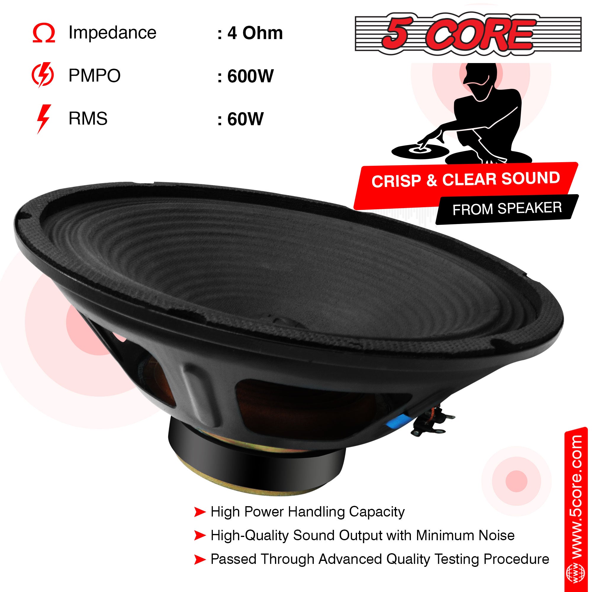 5Core 10 inch Guitar Speaker with 60W RMS and 13Oz magnet, designed for rich sound quality and durability.